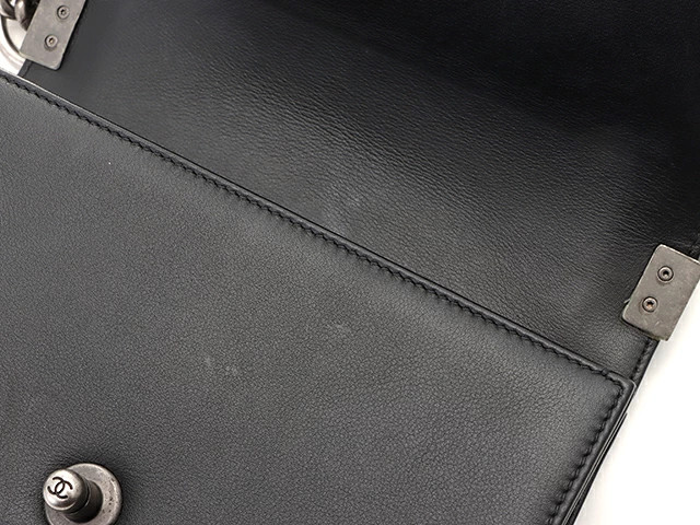 Chanel Boy 20 Matelassé Chain Shoulder Bag Black / SV Lambs A67085 #DB134