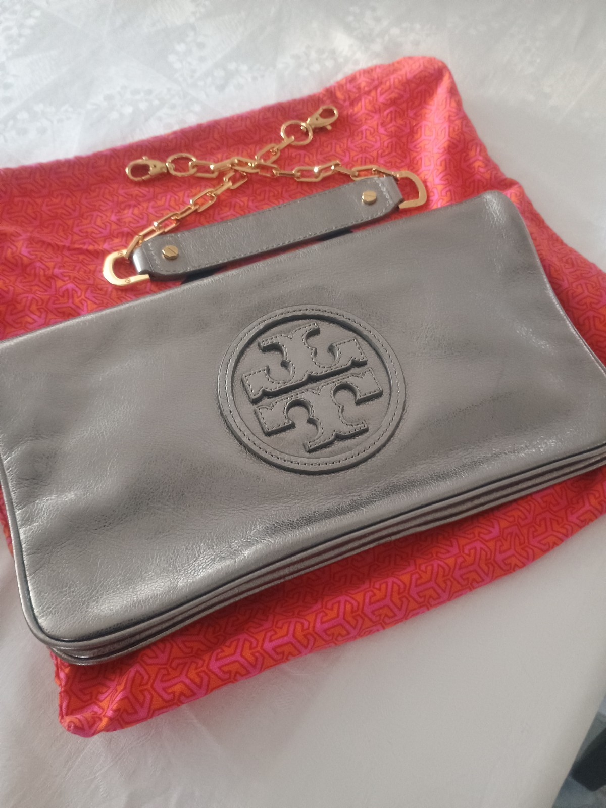 Tory Burch Handbag Shoulder Bag Steel Gray w/Chain Free Shipping w/ Dust Bag New