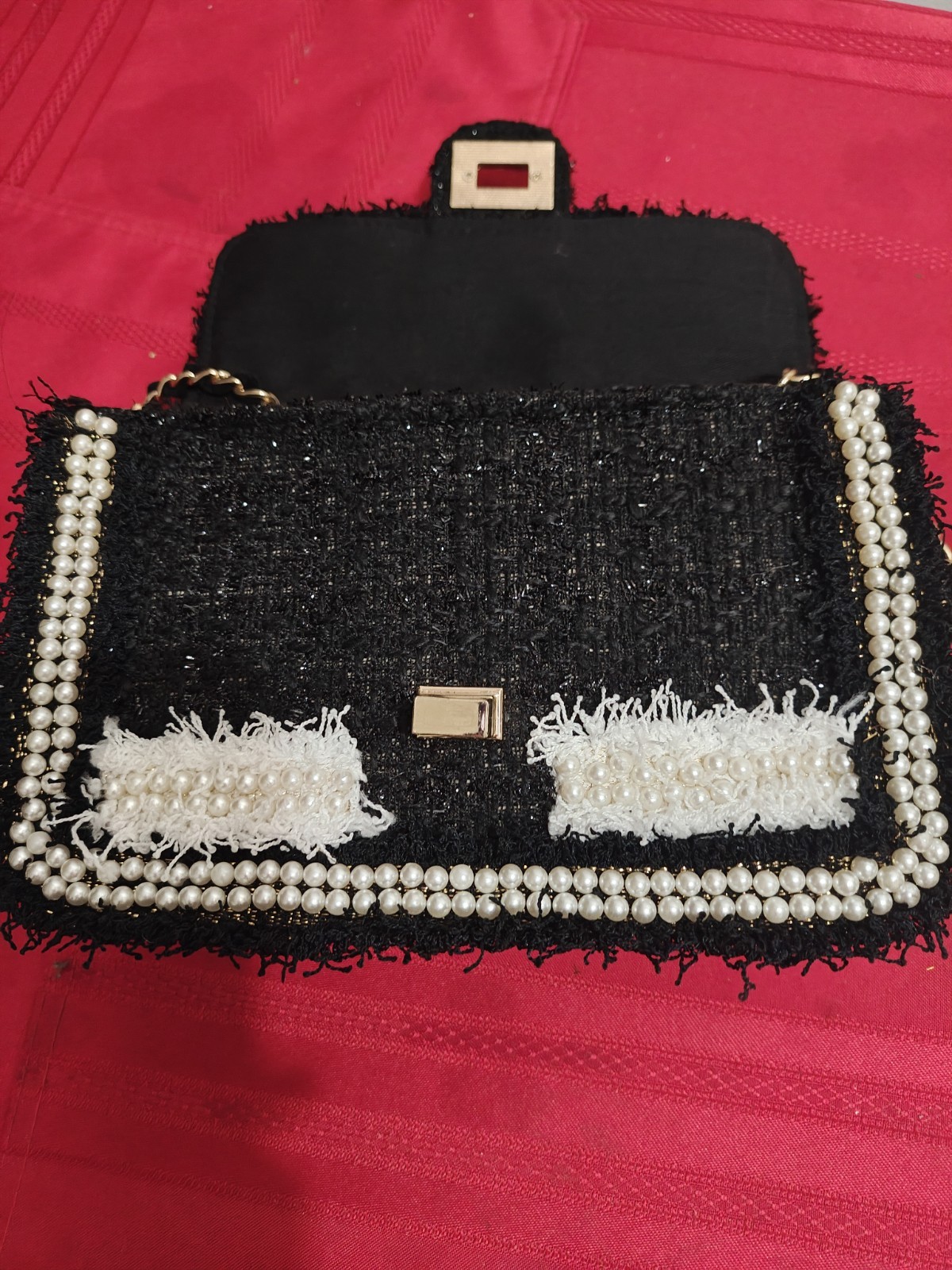 Cristina Sabatini Daisy Crossbody Tweed Wool Handbag pearls NEW w/dust bag