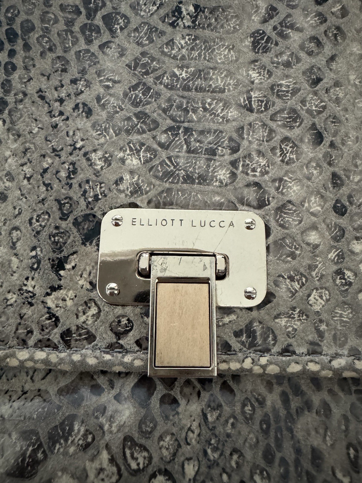 Elliott Lucca Gray Snake Print Convertible Crossbody Bag Turn Lock Detachable