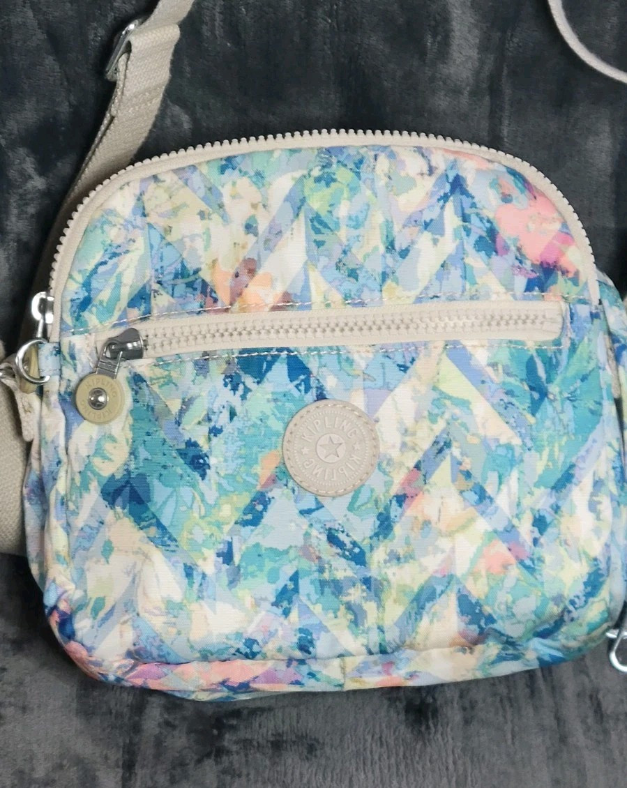 Kipling Aqua Tie Die Blue Crossbody Shoulder Zip Pocket Organizer Bag 10x8x4