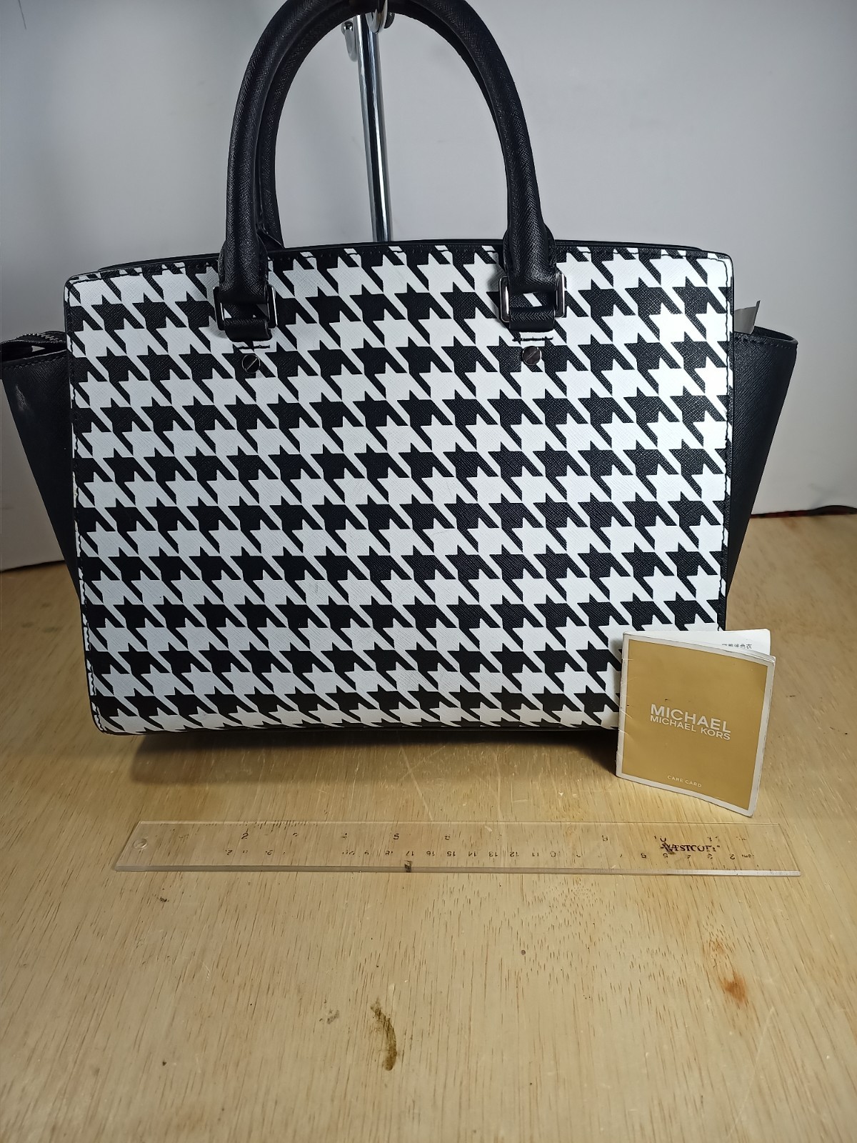 Michael Kors Selma Large Black White Handbag Jaquard PVC Silver Hardware