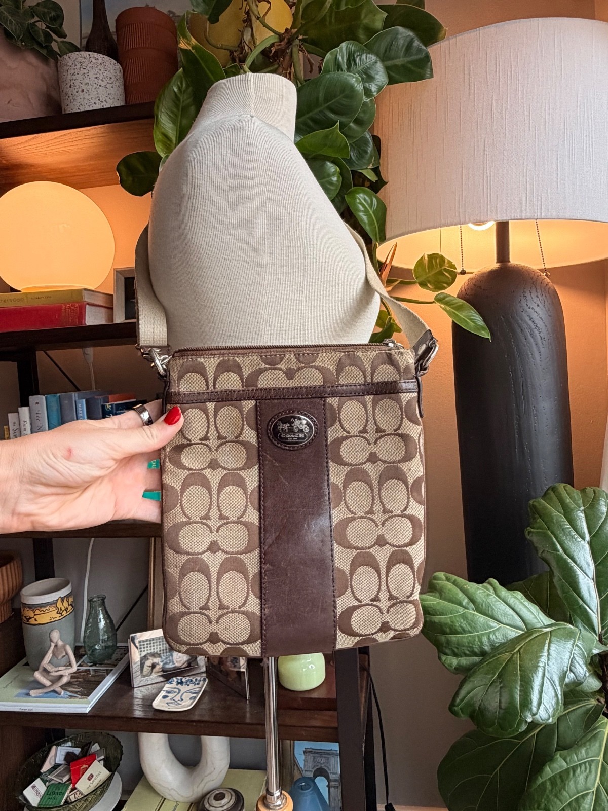 Coach Signature Canvas Crossbody Bag with Leather Trim
