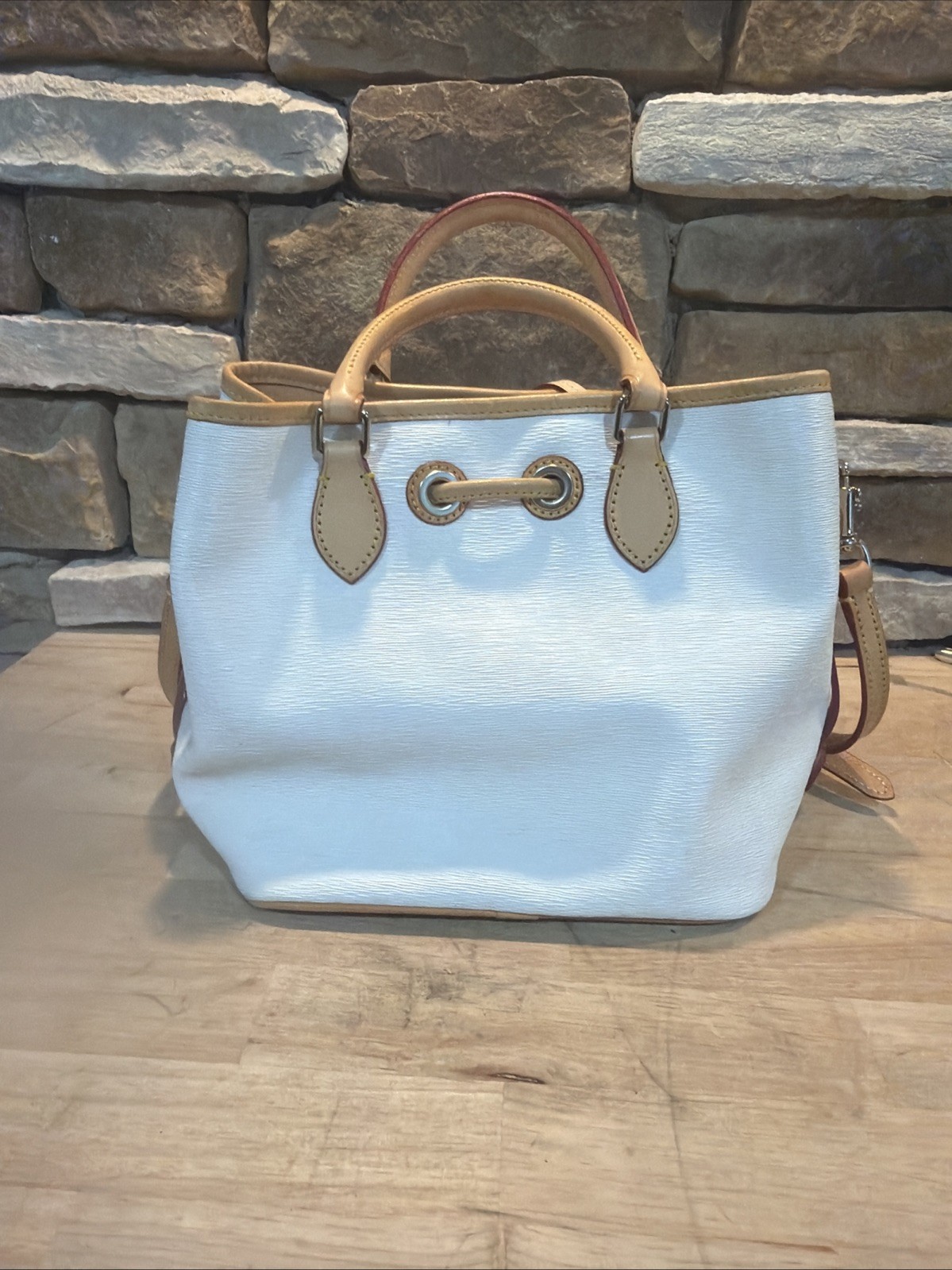 DOONEY & BOURKE Epi Leather Drawstring Bucket Bag White