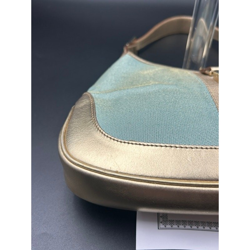 Vintage GUCCI 2003 Tom Ford Archival Jackie Bag Aquamarine Gold Y2K + COA