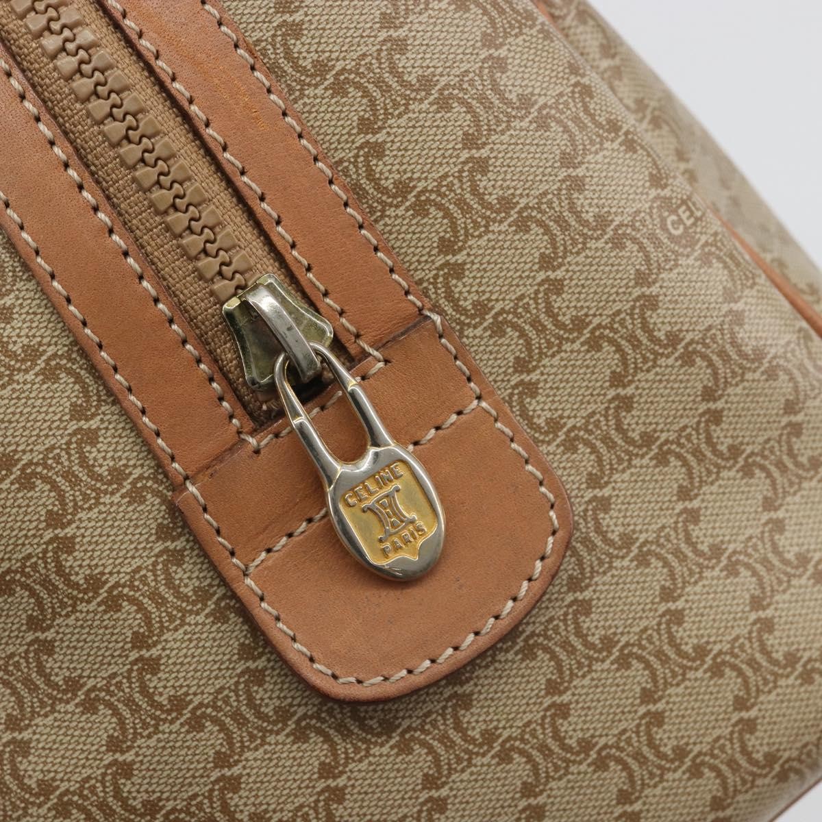 CELINE Macadam Boston Bag PVC Leather Beige Gold Tone Auth 196127