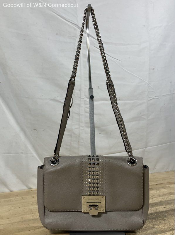 Michael Kors Gray Studded Saffiano Leather Sloan Shoulder Crossbody Bag COA