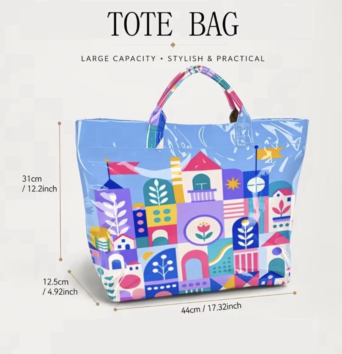 NWOT-Tokyo Small World 17.32×4.92×12.2 Double-Sided Artwork Polyvinyl Tote Bag