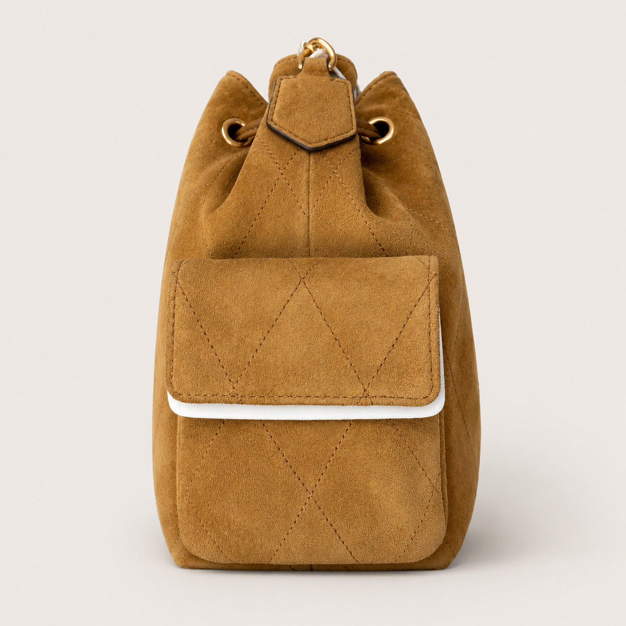 Authentic Tory Burch Charlie Quilted Toffee Suede Drawstring Bag NWT NO Duties
