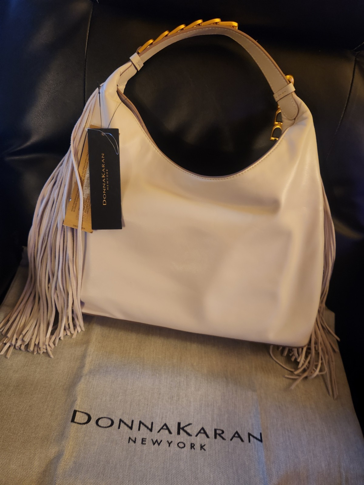 Donna Karan Bellmore Mini Fringe Shoulder Bag Women’s Sand Cream NWT *SEE PHOTO