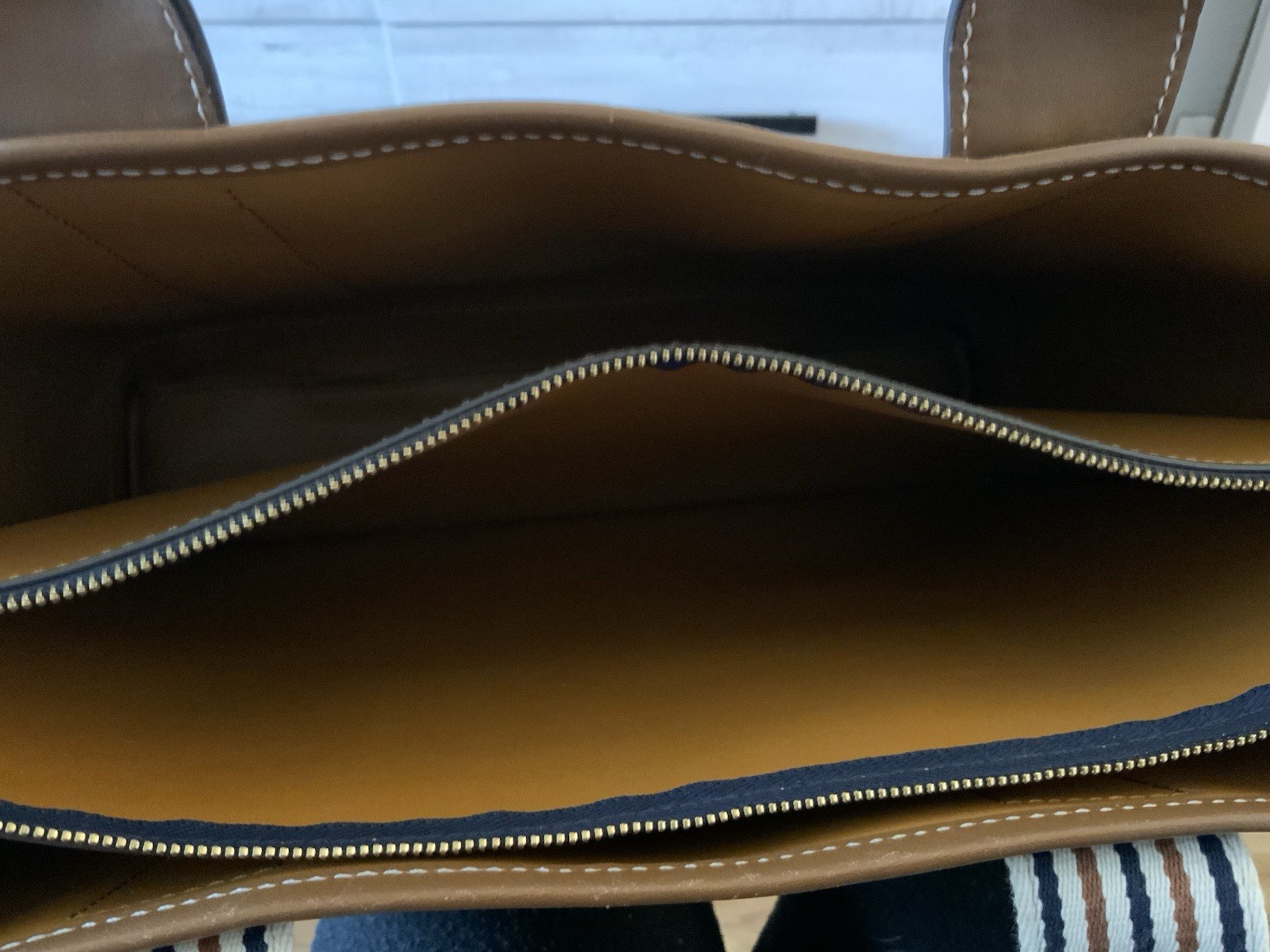 TORY BURCH PERRY MULTI STRIPE LOGO CANVAS & LEATHER TOTE BAG