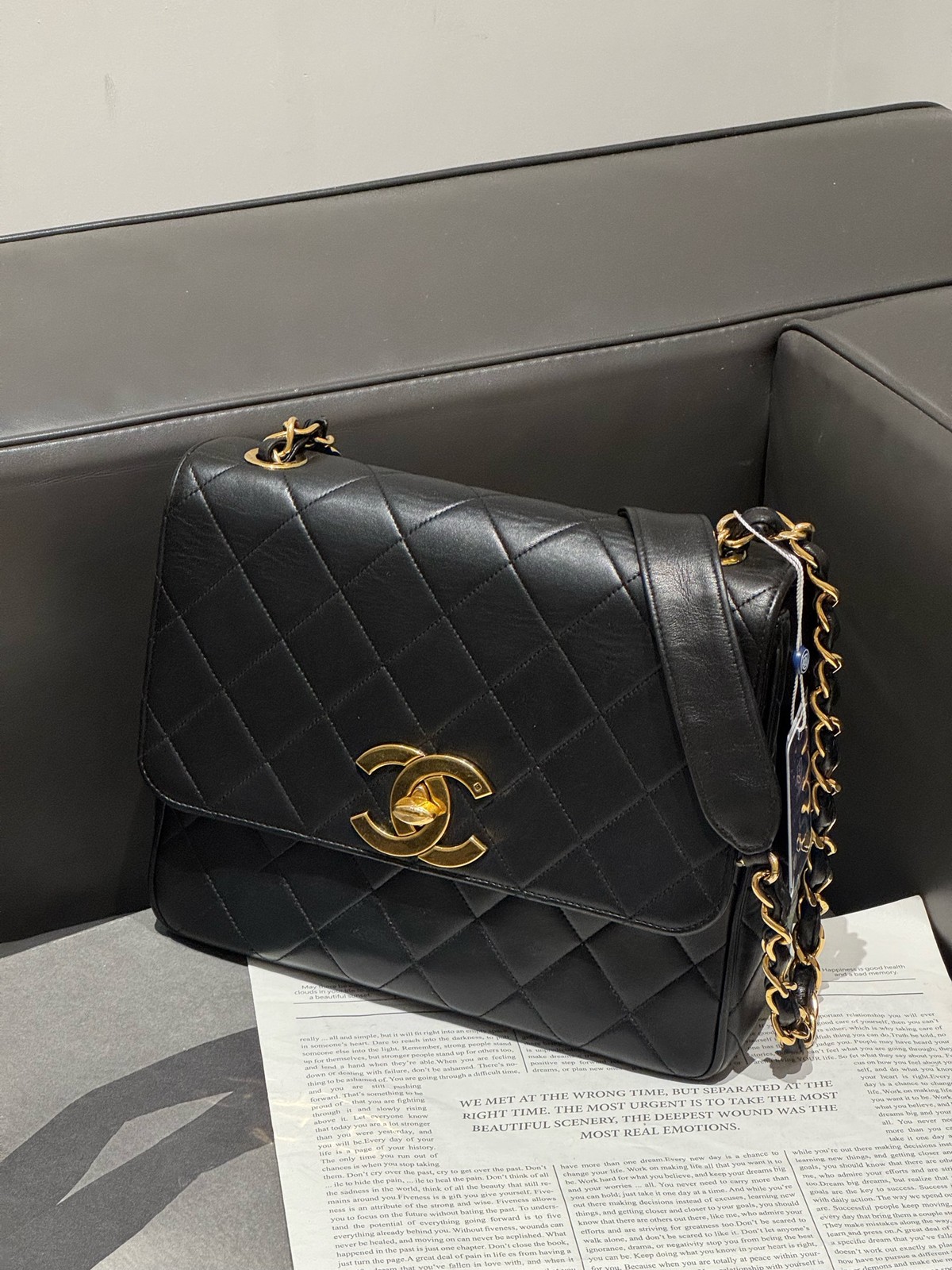 Chanel Vintage Classic Flap Normal Size Black Calfskin Leather Shoulder Crossbod