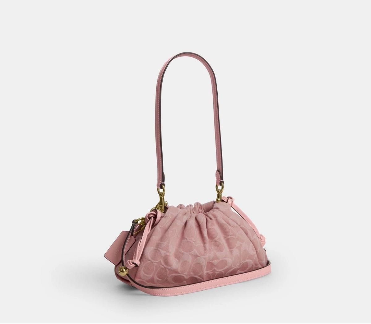 COACH CER68 Light Pink Denim Shoulder Bag with Handle Crossbody Long Strap