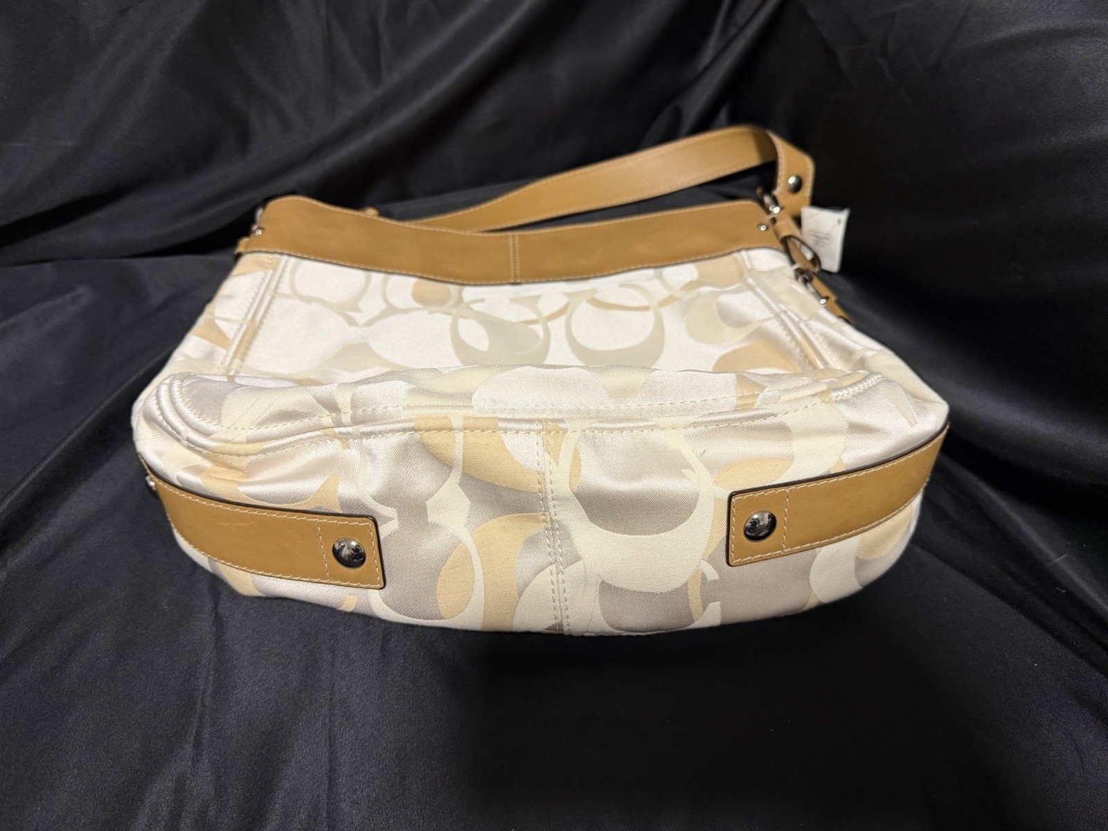 Coach F14710 Large Zoe Optic Signature Hobo Shoulder Bag White Khaki NWT