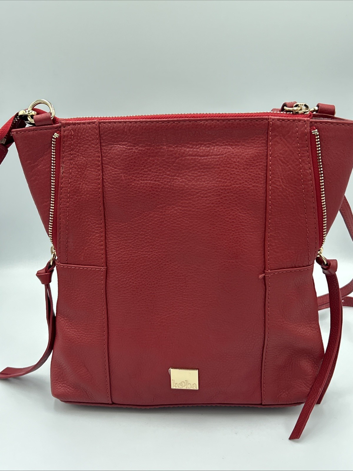 Pebbled Red Leather Kooba Crossbody Shoulder Bag Studded Rock Grunge Punk Y2K