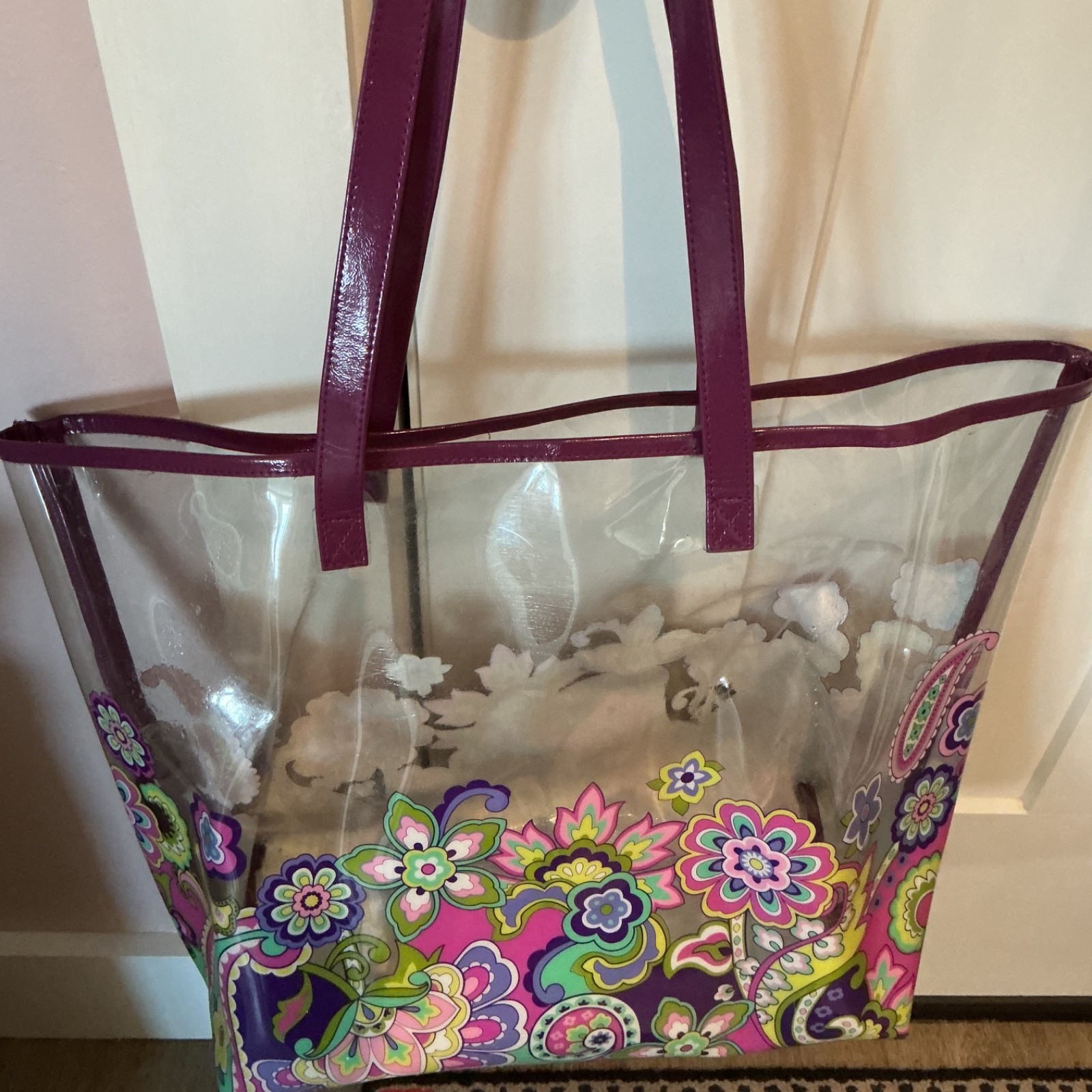 Vera Bradley Purple Floral Clear Large Tote Bag Beach Shopping