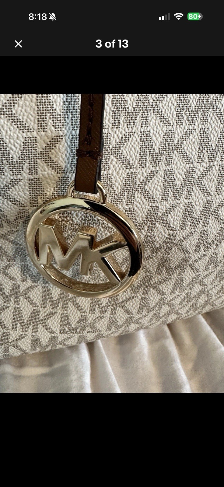 Michael Kors Gilly Large Jet Set Drawstring Top Zip Tote White Brown Monogram