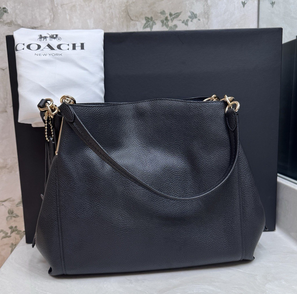 NWT Coach Dalton 31 Black with Gold Hardware Pebbled Leather Shoulder Bag