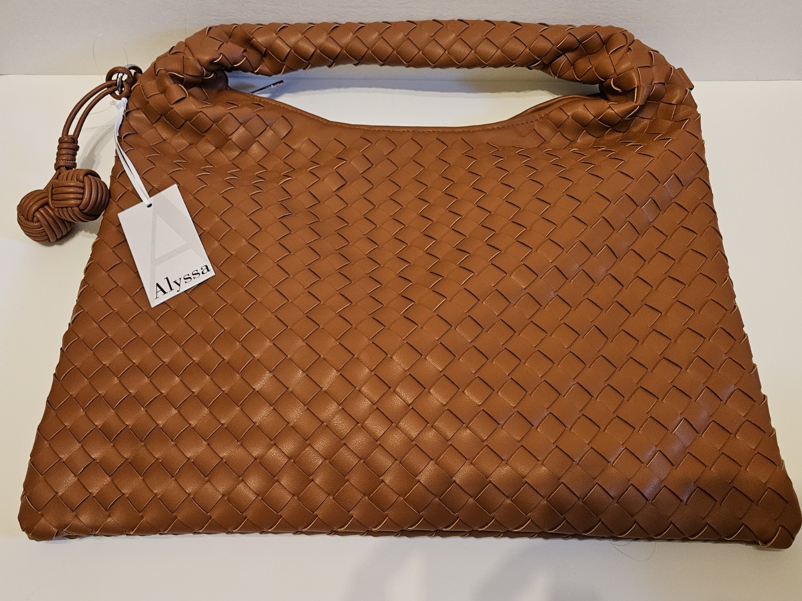 Alyssa Hobo Bag Women’s Brown Woven Leather Slouchy Shoulder Tote Bag NWT