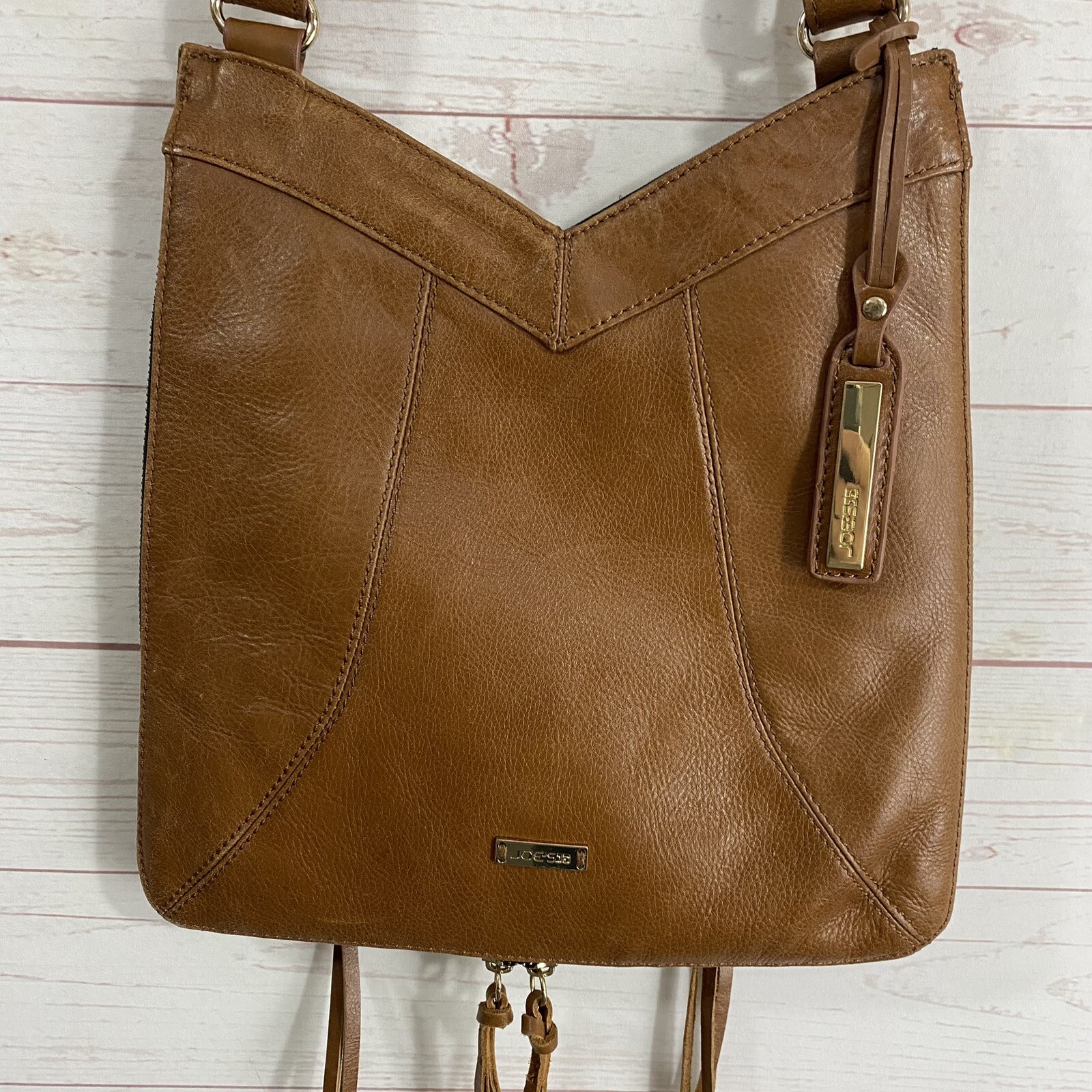 Joes Jeans Boho Tassel Shoulder Bag Purse Brown Small/Medium Brown Faux Leather