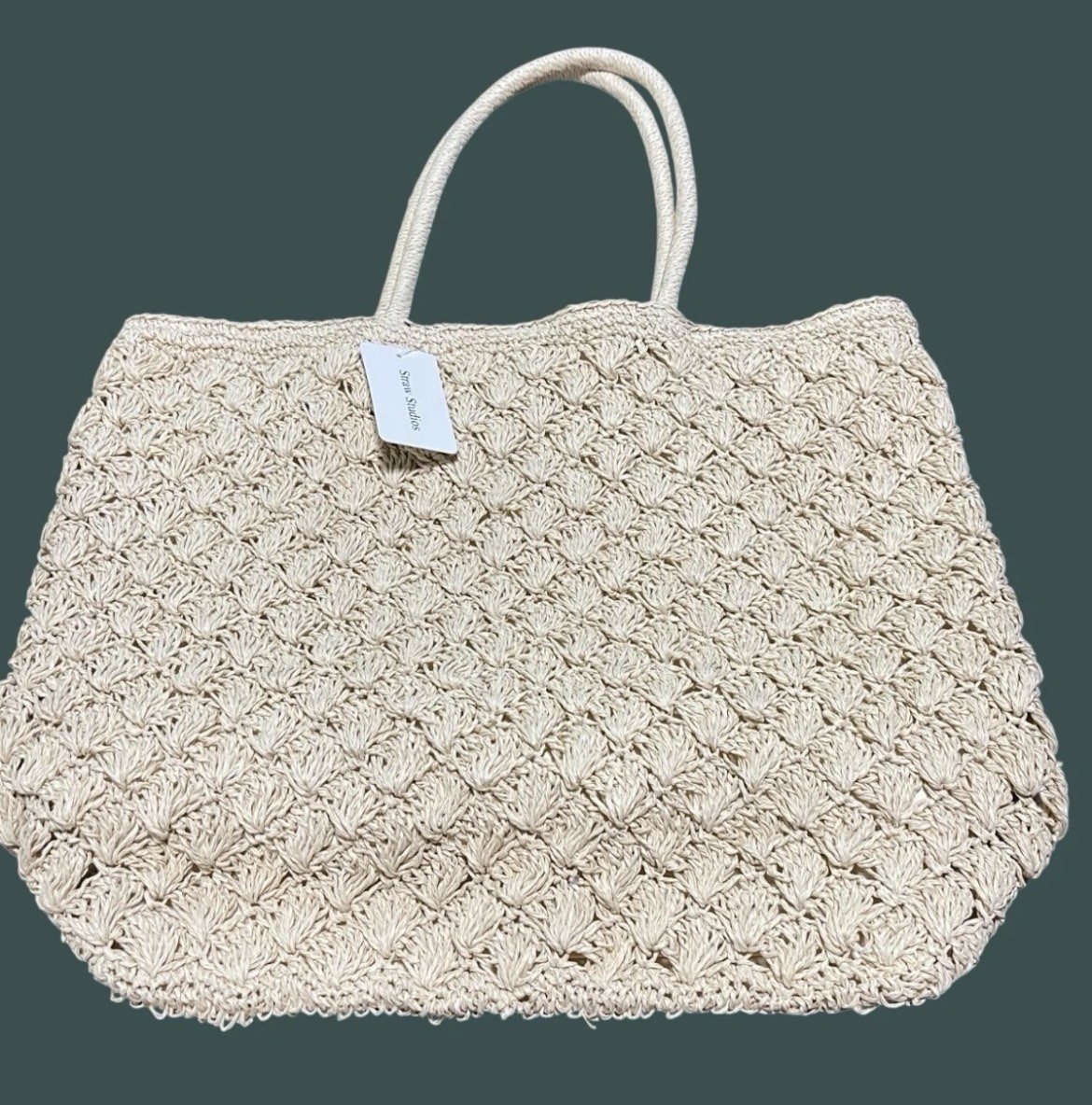 Straw Studios Bohemian Crochet Woven Tote Bag Beach NWT