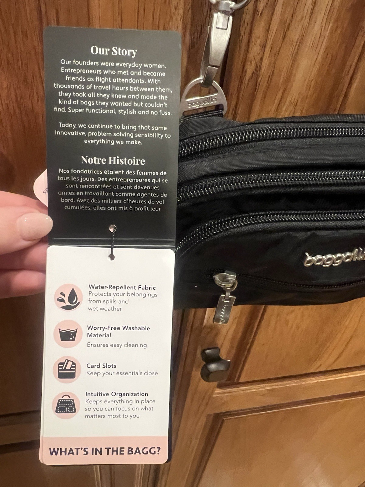 Baggallini Triple Zip Bag Bagg Crossbody Black Washable Pockets Small NWT