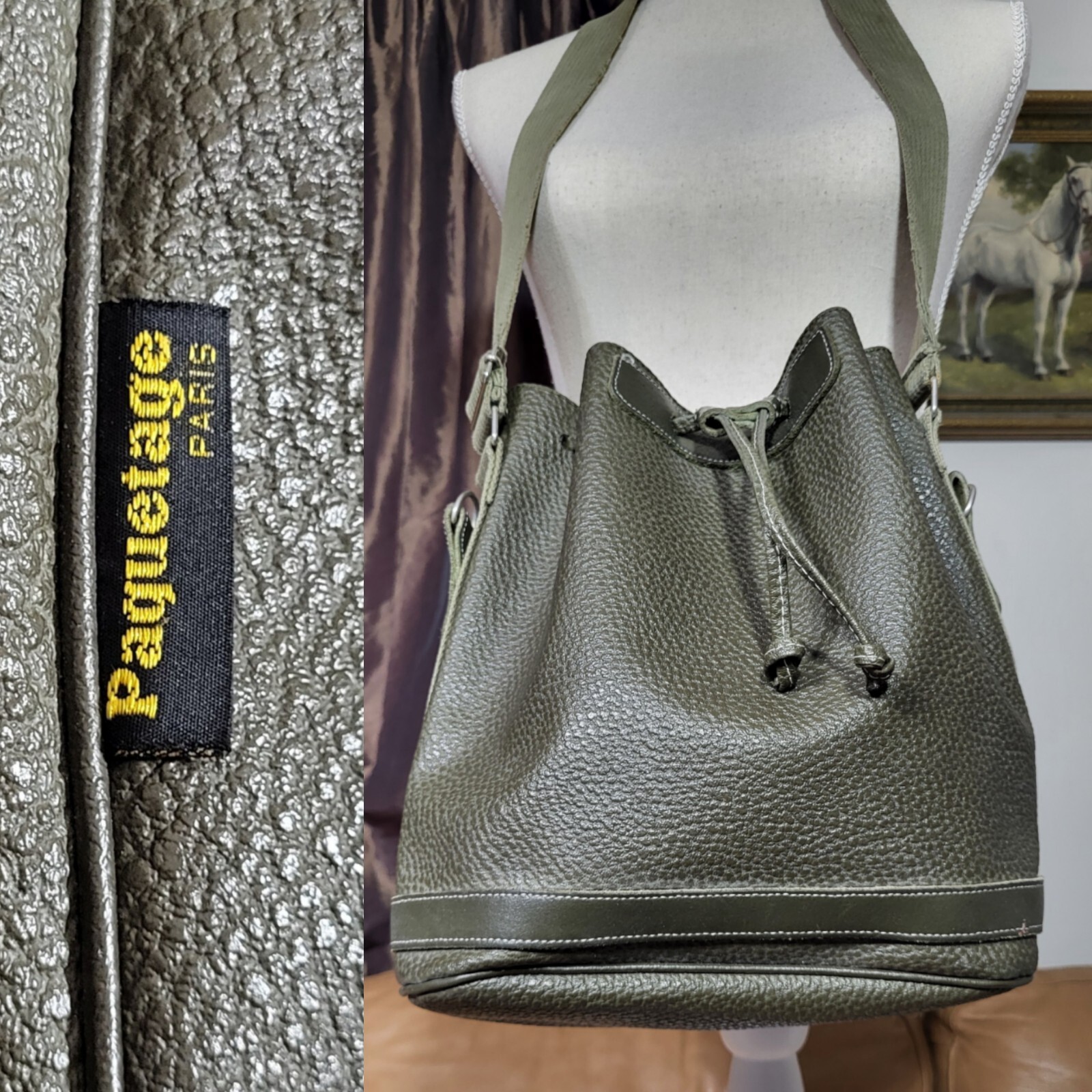 Paquetage Paris Olive OD Green Bucket Crossbody Purse Satchel Handbag Bag