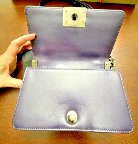 CHANEL Small LE BOY Purple Silver Chain Small Velvet Lambskin Bag Crossbody