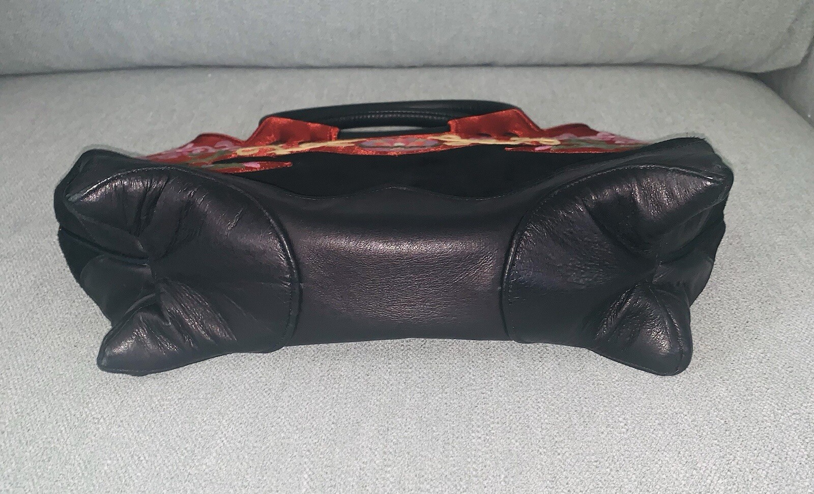 Leather/Suede Handbag with Silk Embroidered Trim By “OOVOO”