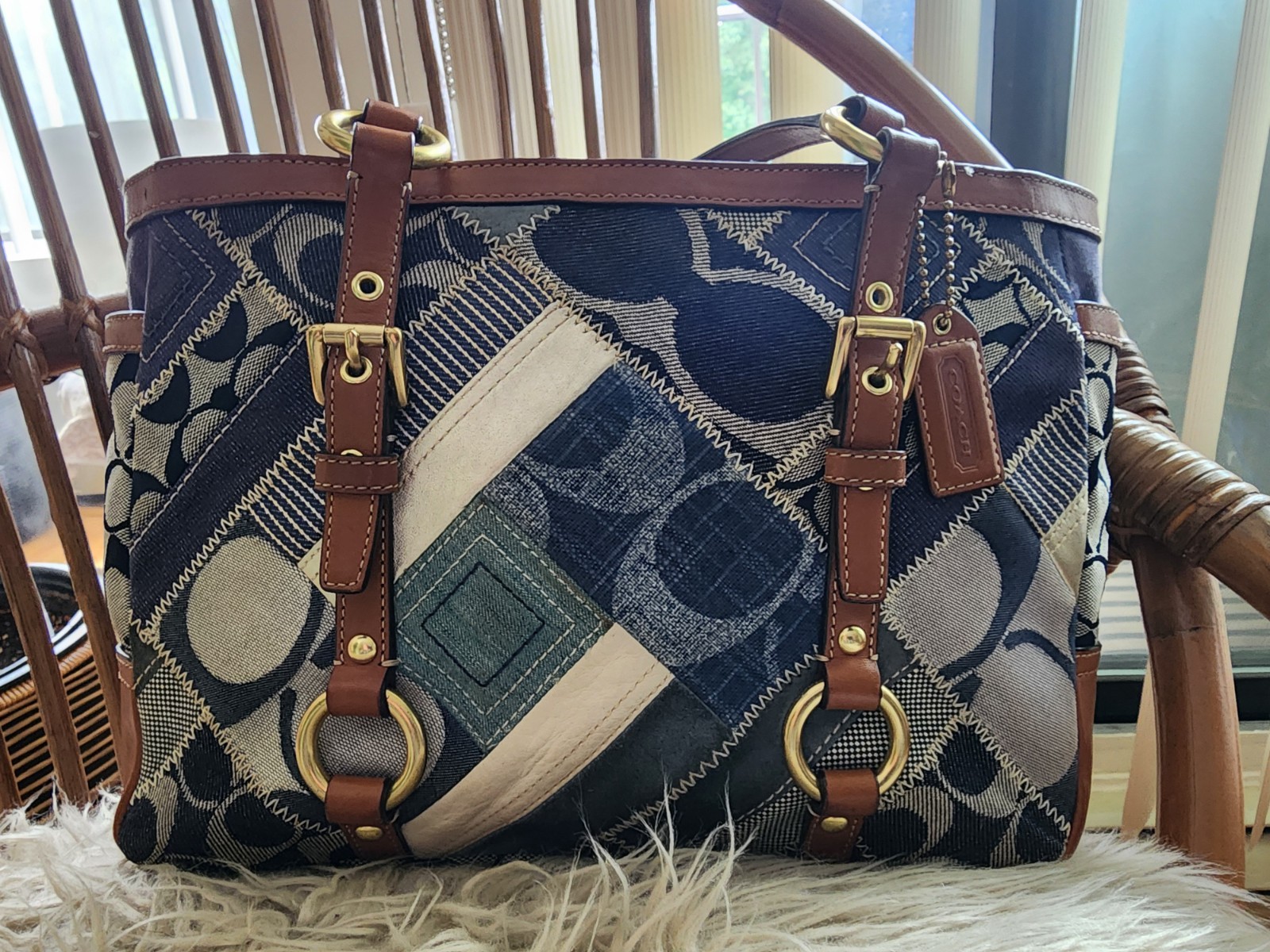 Coach Denim Signature Indigo Patchwork Gallery Tote Y2K