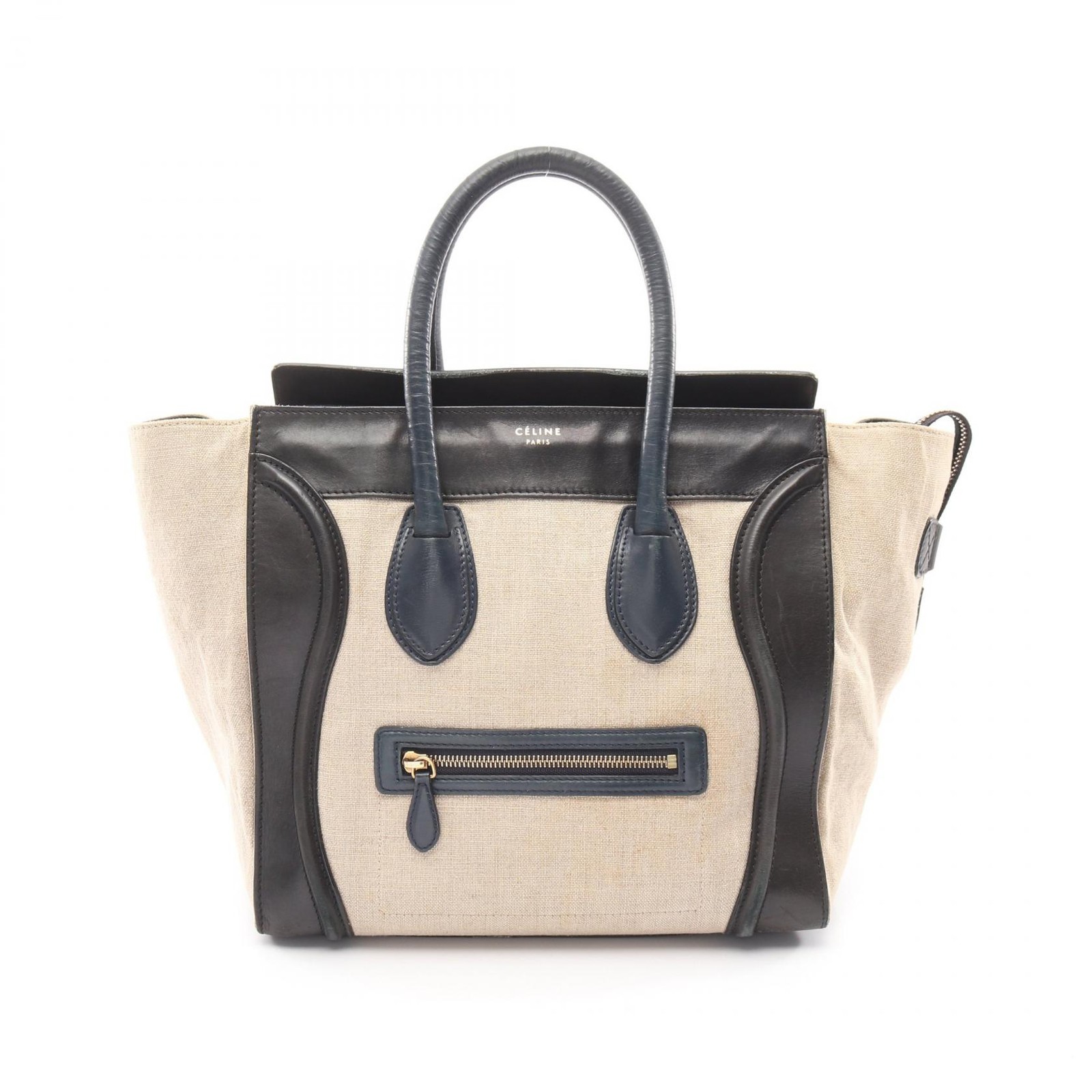 CELINE Luggage mini shopper Handbag 165212 canvas leather Beige Black Navy Used