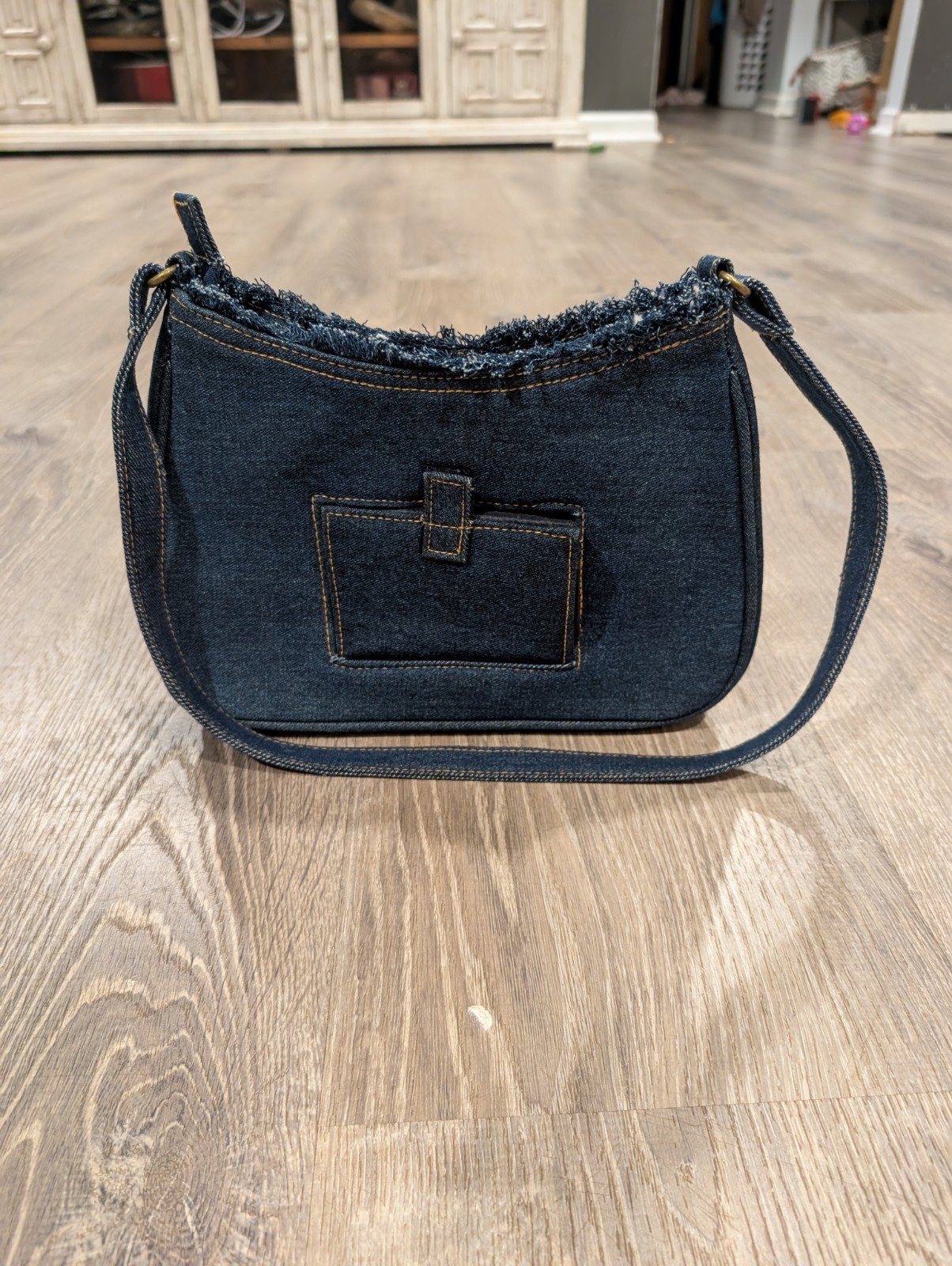 Vintage Y2K distressed denim shoulder hobo bag blue