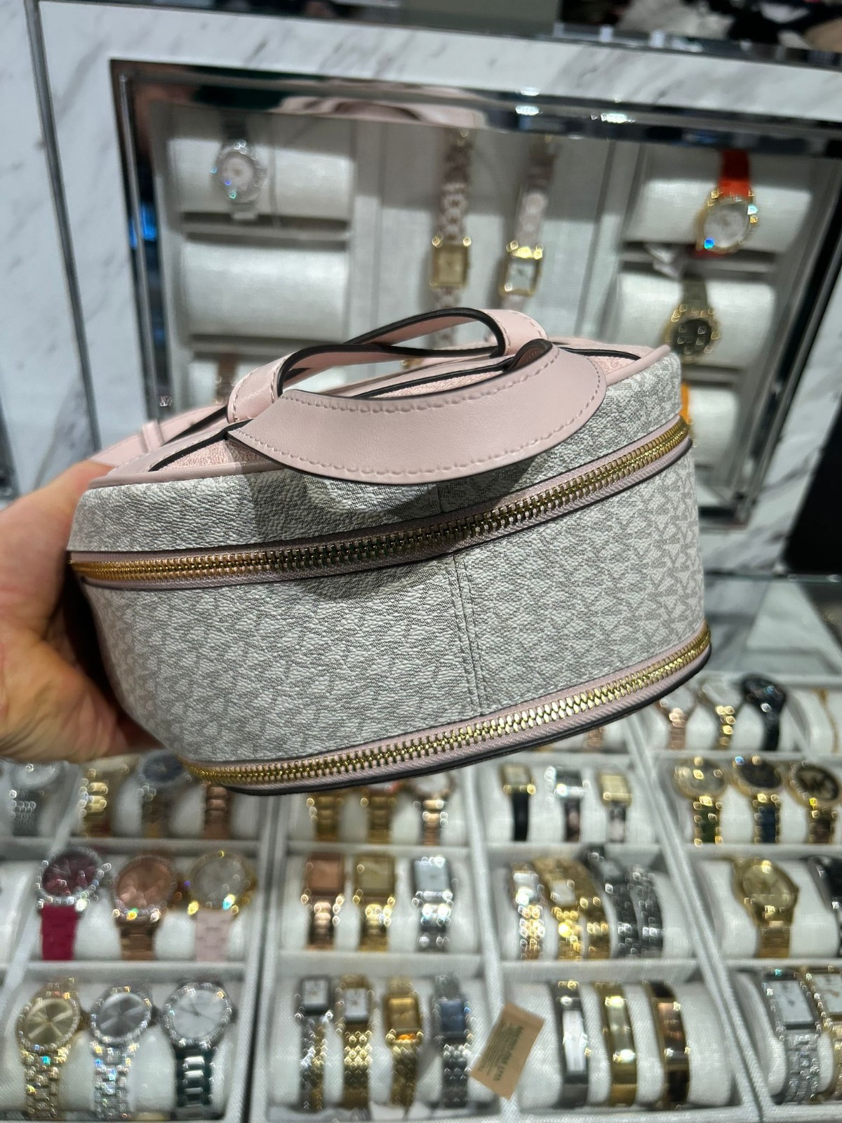 Michael Kors Rhea Medium Backpack Women PVC Bag + Bifold Wallet Set Powder Blush