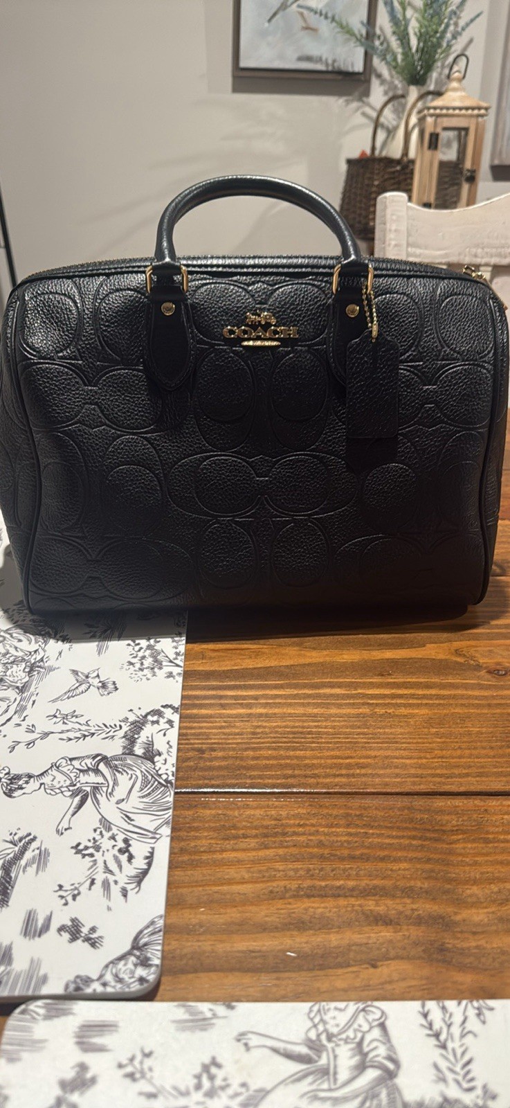 Coach Black Logo Satchel Top Handle Zip w Detachable Strap, Pockets, Lined