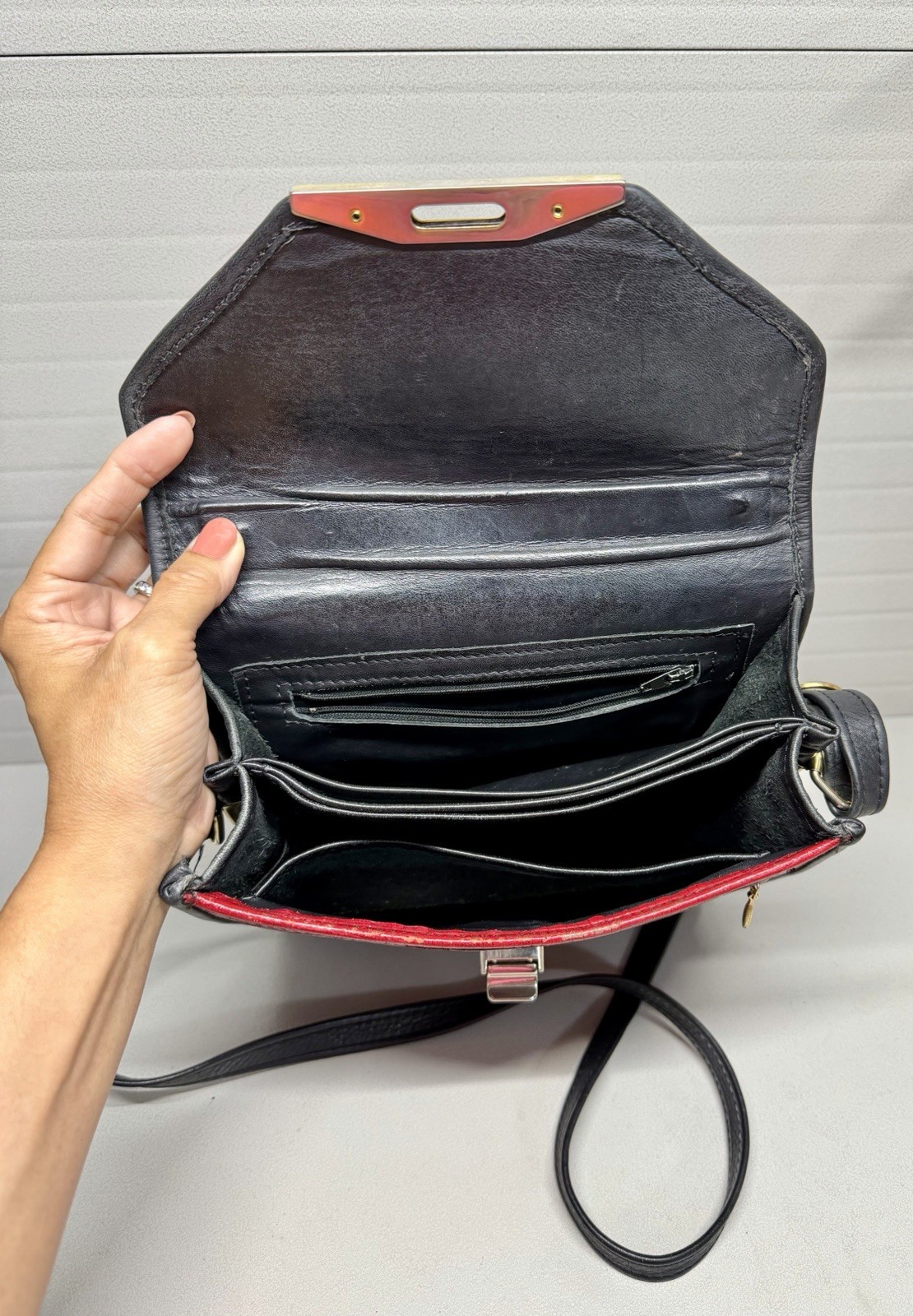 Vintage Classic Red/Black Leather Station Small Crossbody Bag Color Block-Cute!