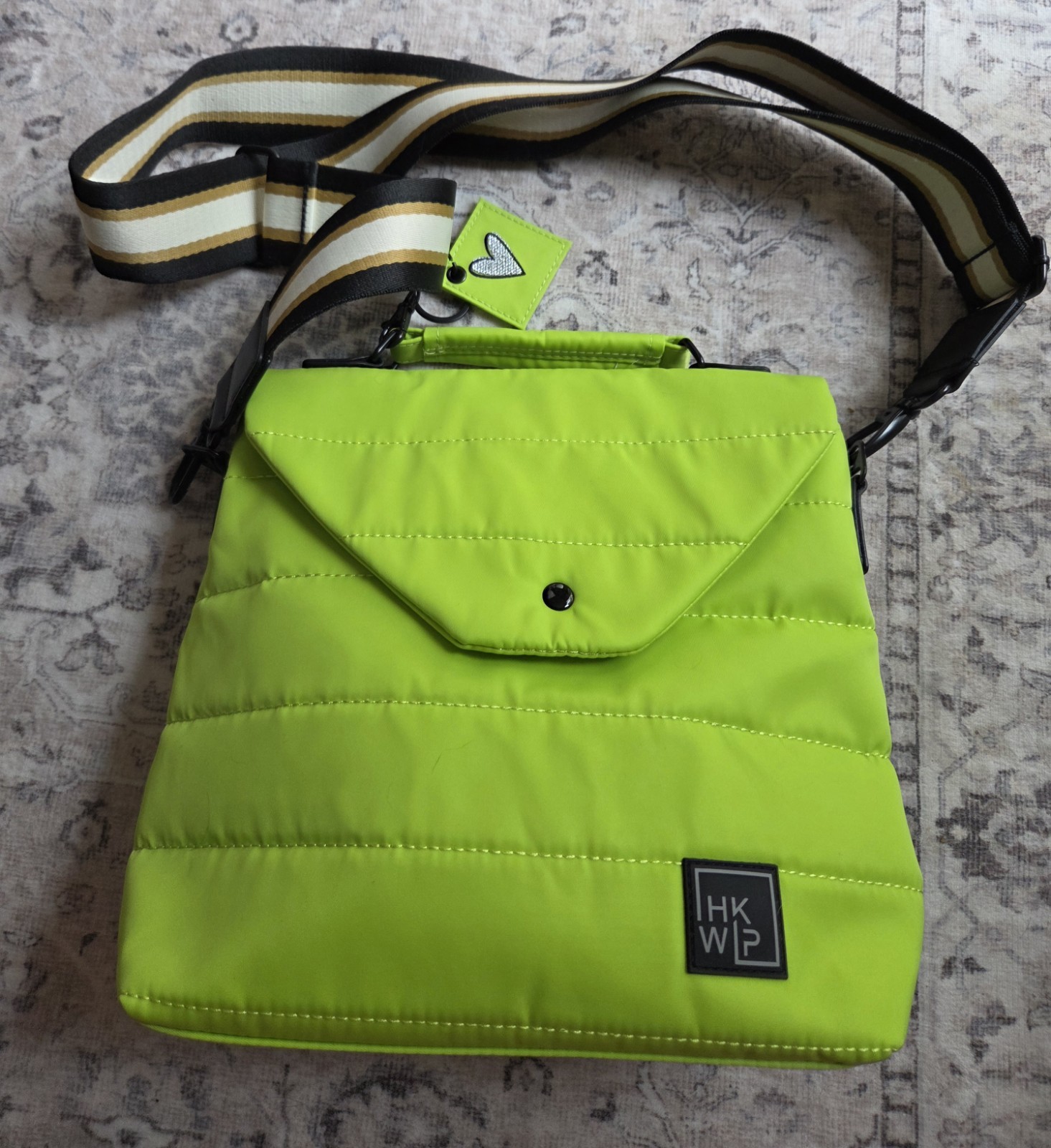 IHKWIP LIME GREEN Quilted Crossbody PURSE BAG BLACK WHITE STRAP TRAVEL HANDBAG