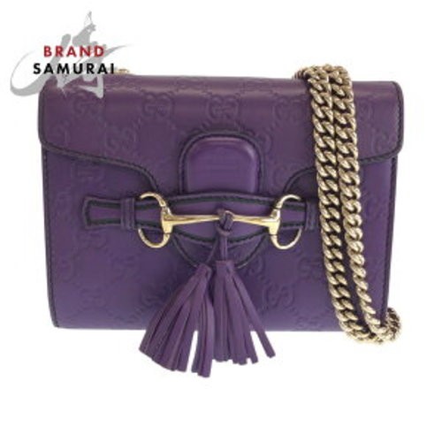 GUCCI Guccisima Horsebit Emily Leather chain Bag Purple Gold Used Authentic