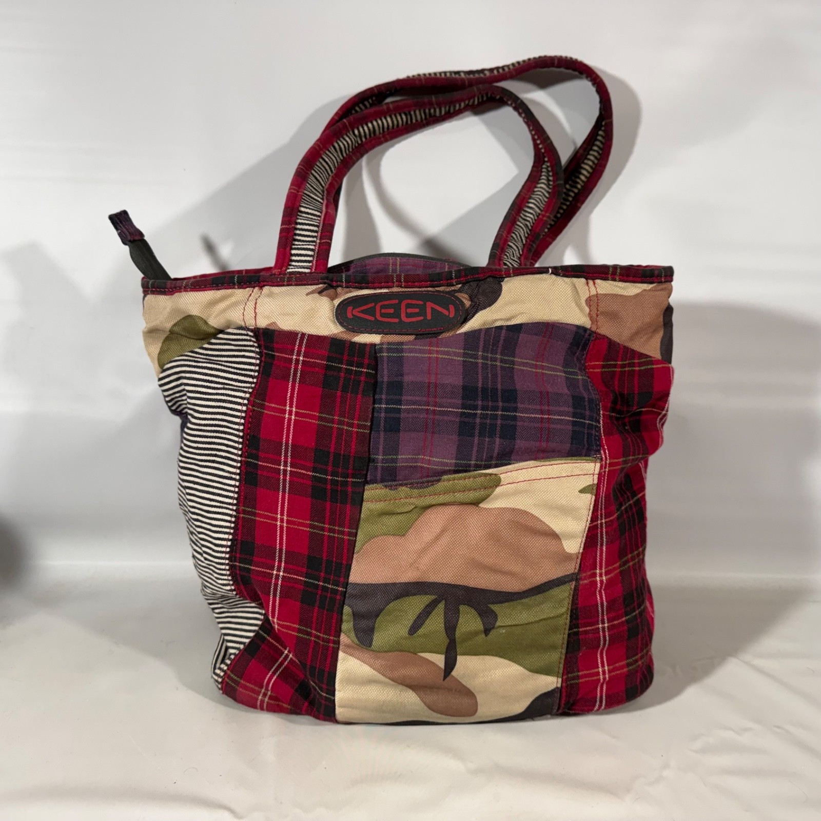 KEEN Hybrid Transport Tote Bag Plaid Camo Patchwork Canvas Zip Carry Shoulder