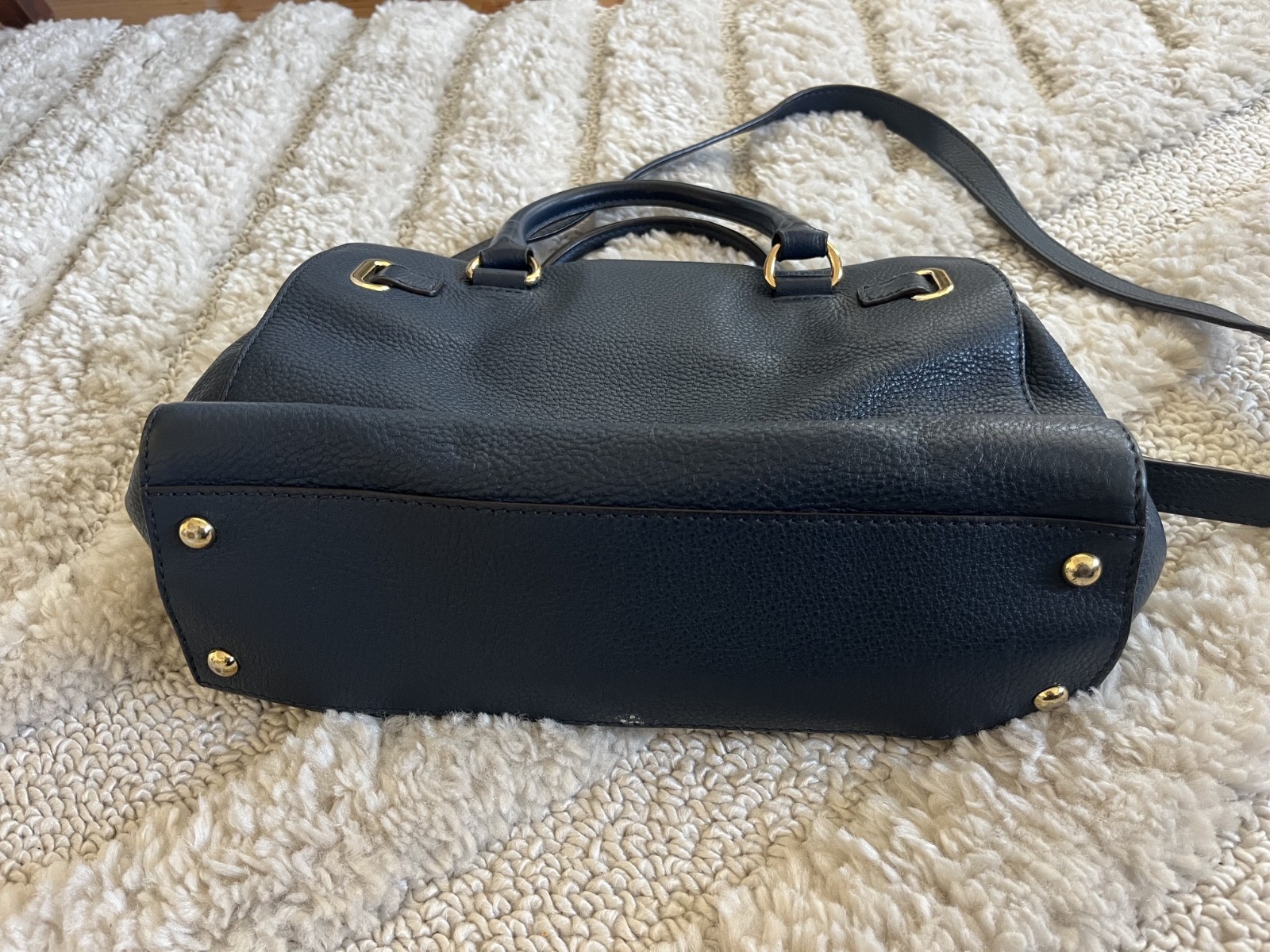 MICHAEL KORS “Hamilton” Steel Blue Pebbled Leather Satchel Bag Crossbody strap