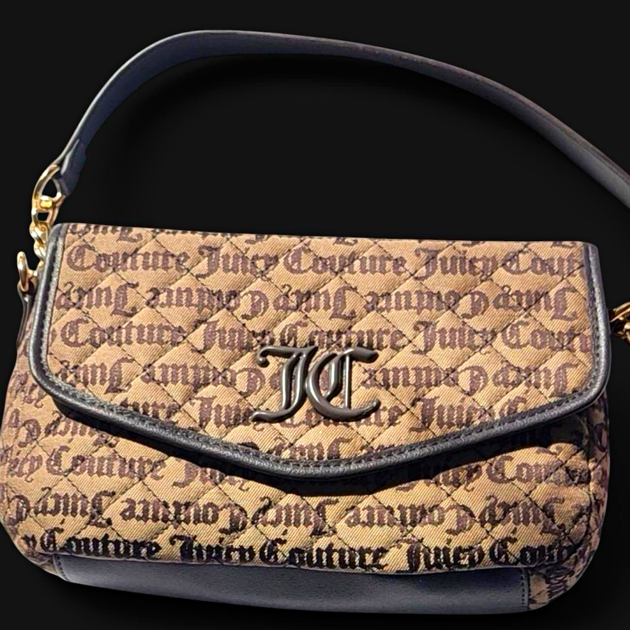 Juicy Couture Isn’t She Lovely Flap Shoulder Bag Small Quilted Taupe Brown