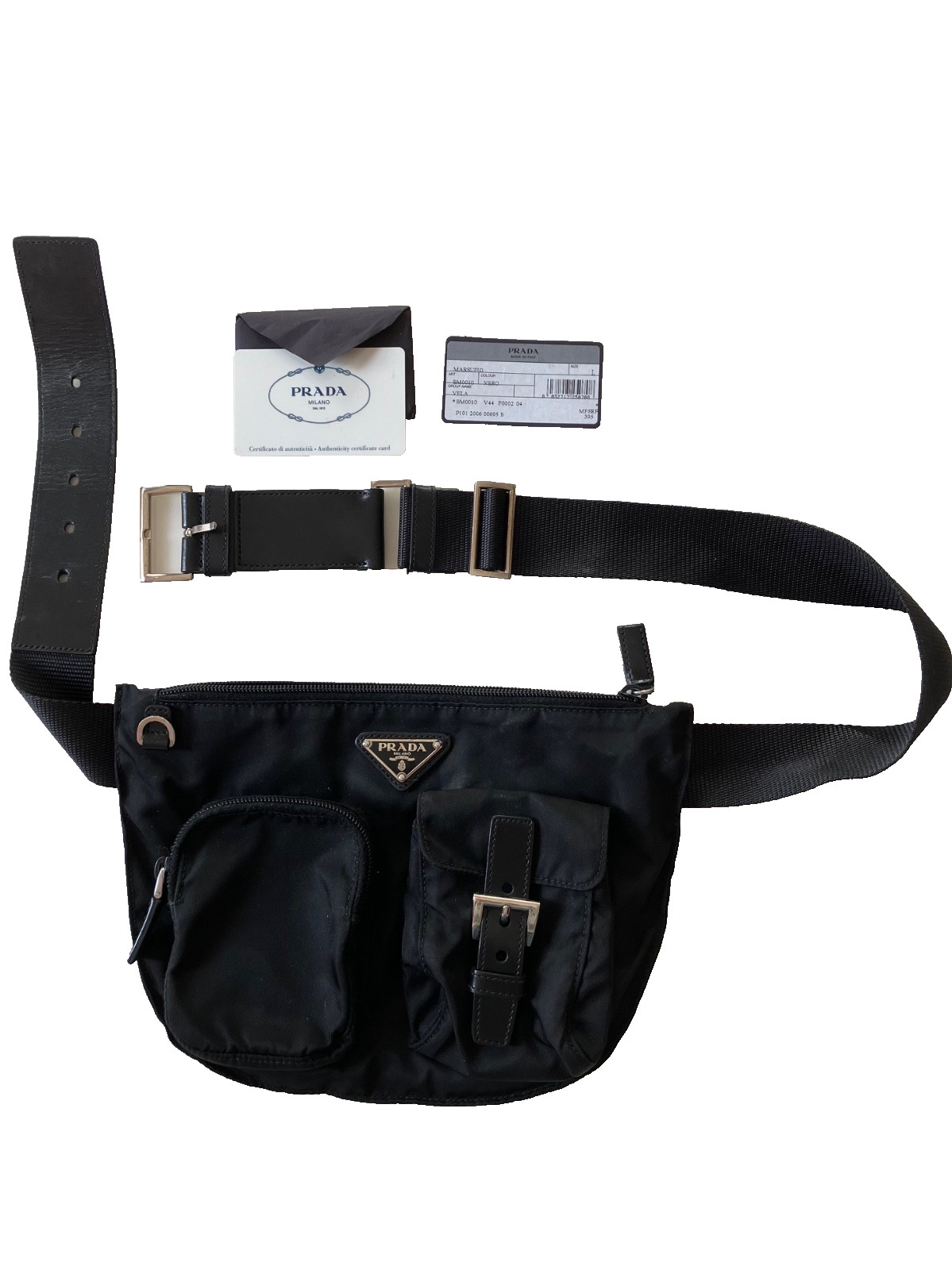Prada Vela Sport Black Leather-Trimmed Fanny Pack w/ COA & Tag