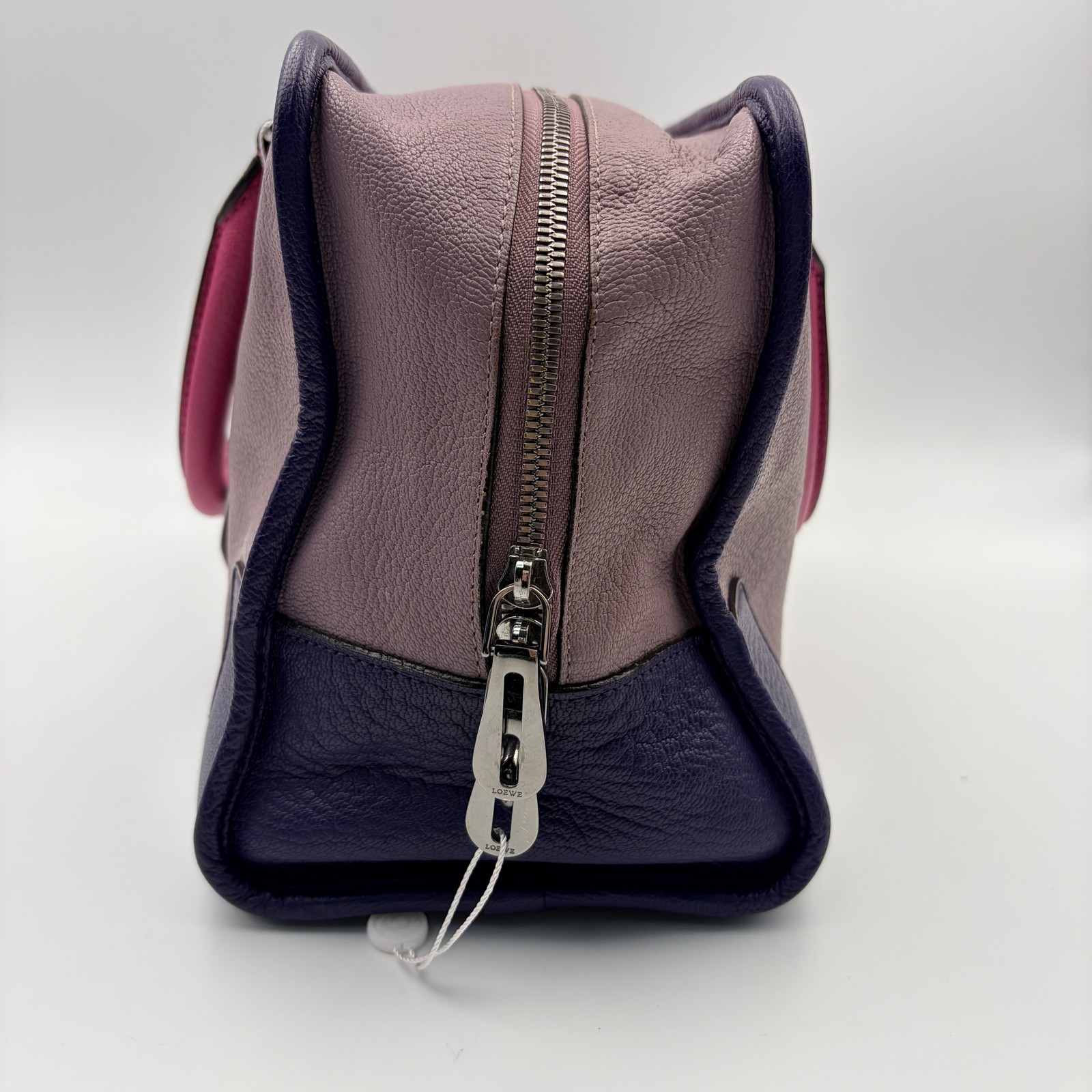 Auth LOEWE Anagram Amazona Boston Hand Bag Purple Color-block Top Handle Bag USA
