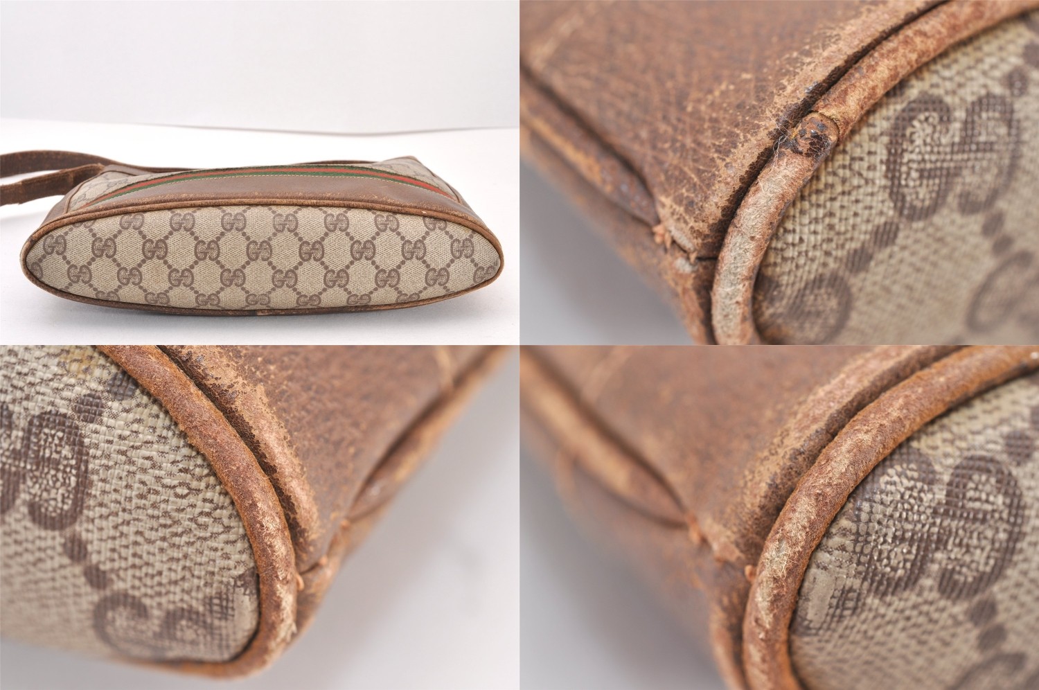 Authentic GUCCI Vintage Web Sherry Line Shoulder Bag GG PVC Leather Brown 135AB