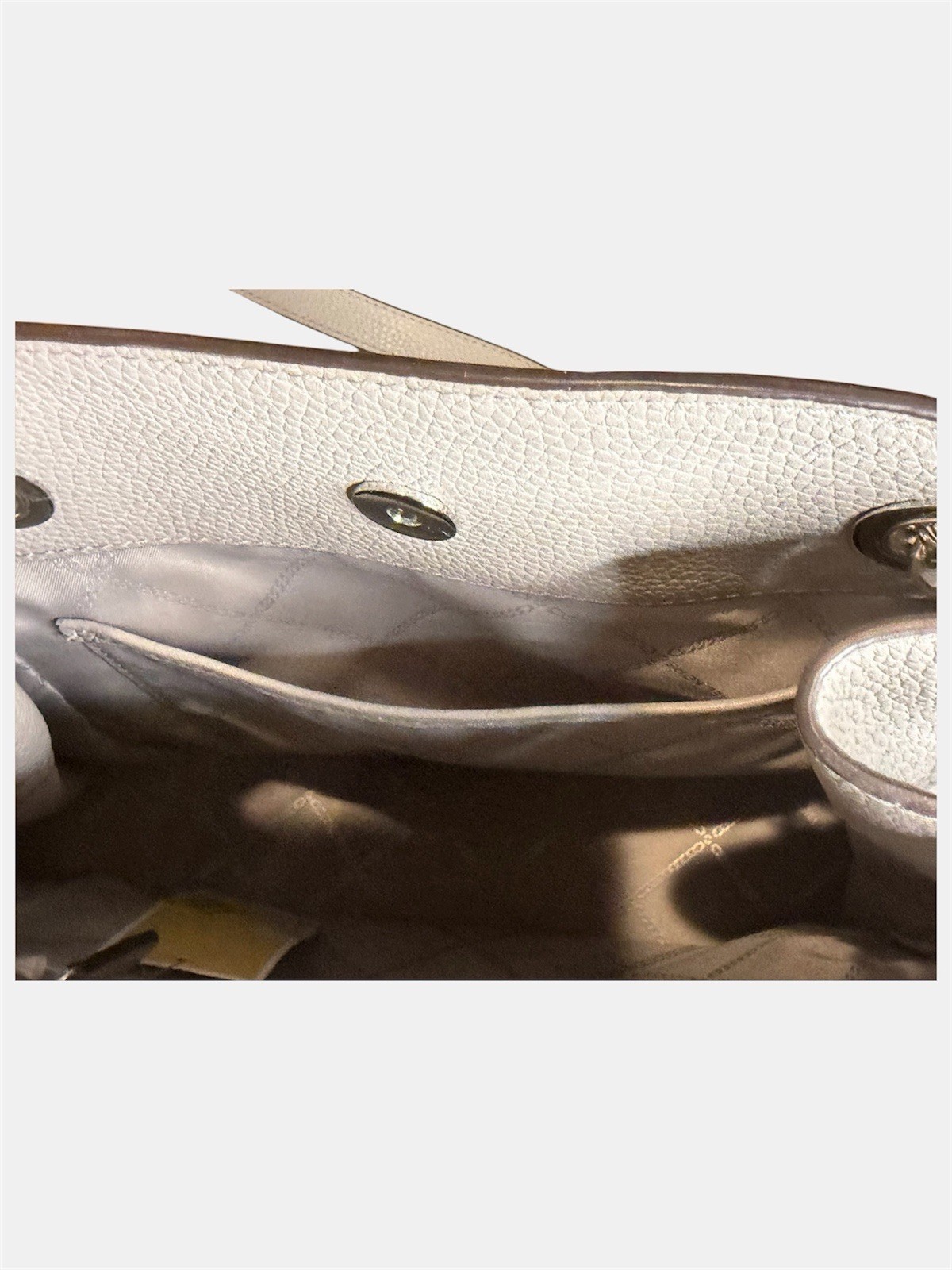 Michael Kors Beige Pebbled Shoulder Bag, Zip, Silver Hardware, Charm