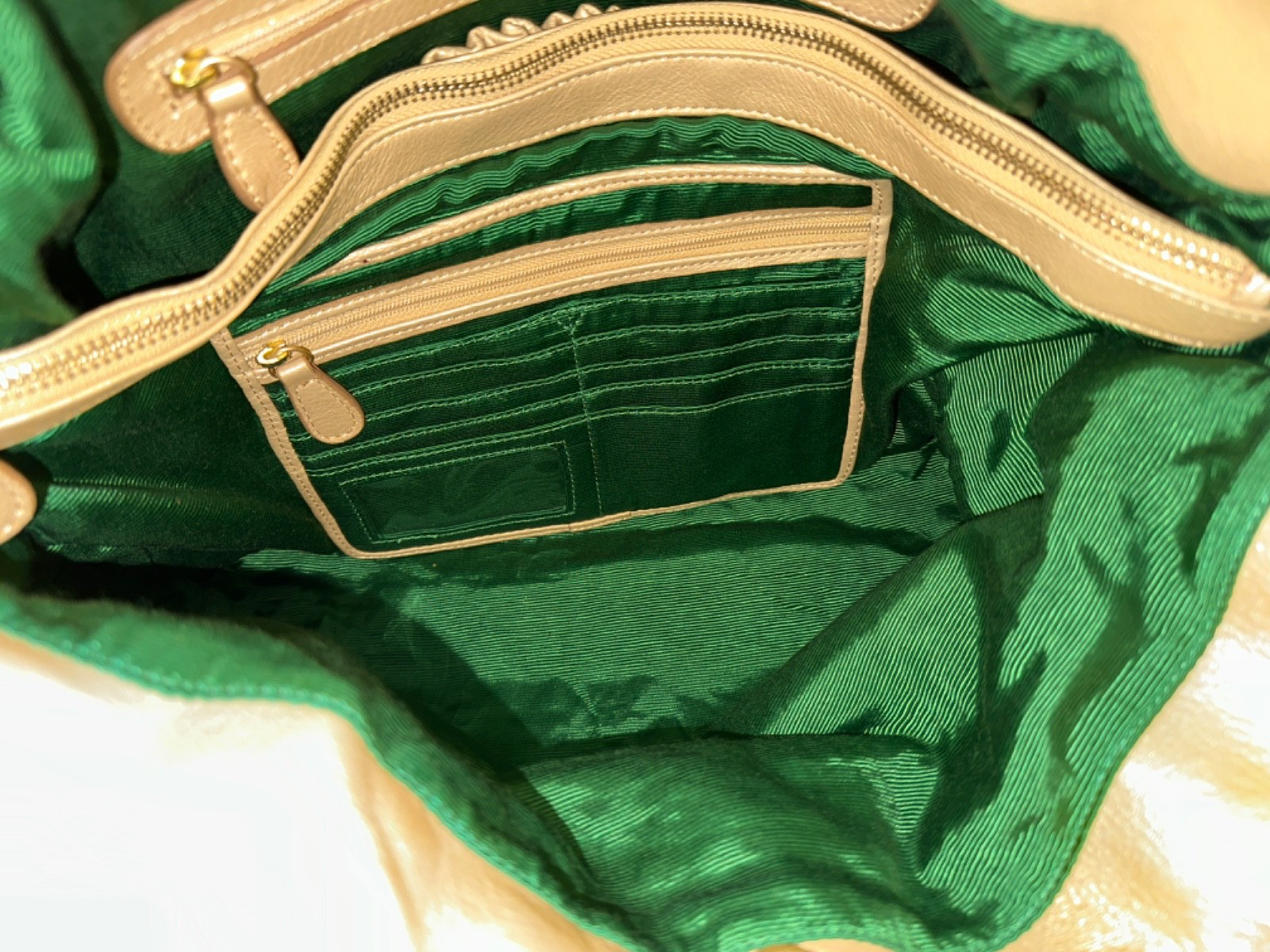 ISABELLA FIORE large gold leather whipstitched hobo shoulder bag purse EUC