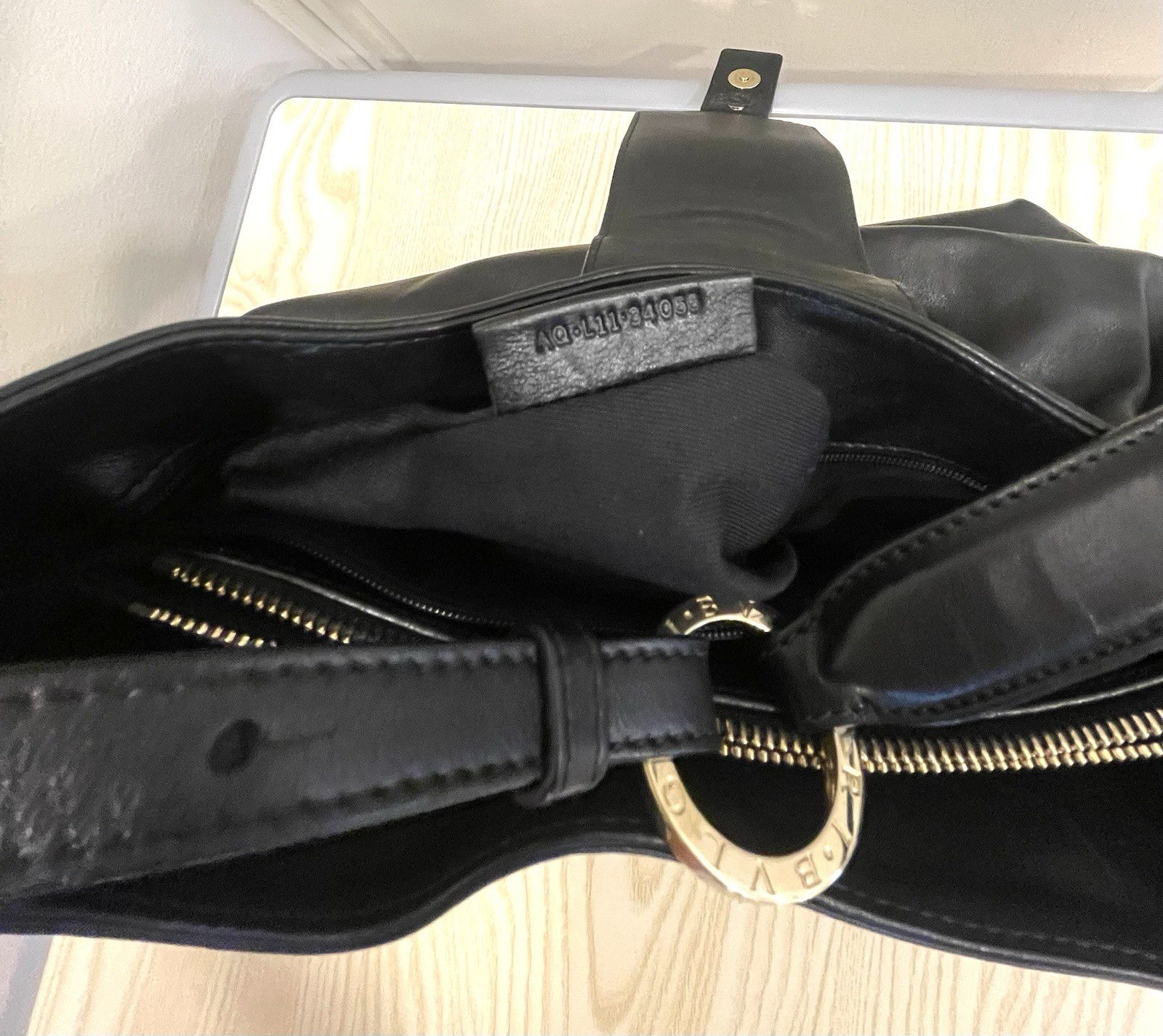 BVLGARI Women’s Black Shoulder Bag Gold Hardware Logo Buckle Zip Detachable