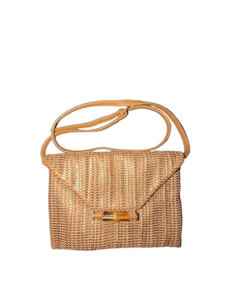 Sondra Roberts Squared Woven Crossbody Bag with Bamboo Detail.