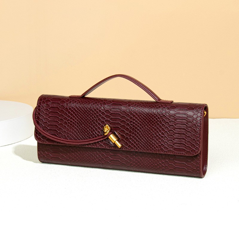 Crocodile Texture Horizontal Square Bag with Lock Closure and Polyester Lining