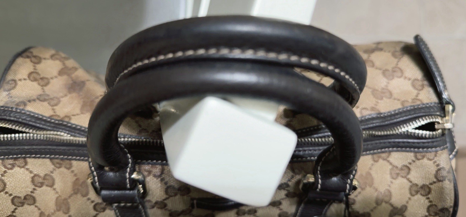 Gucci Joy Boston Coated Canvas Bag with Leather Trim