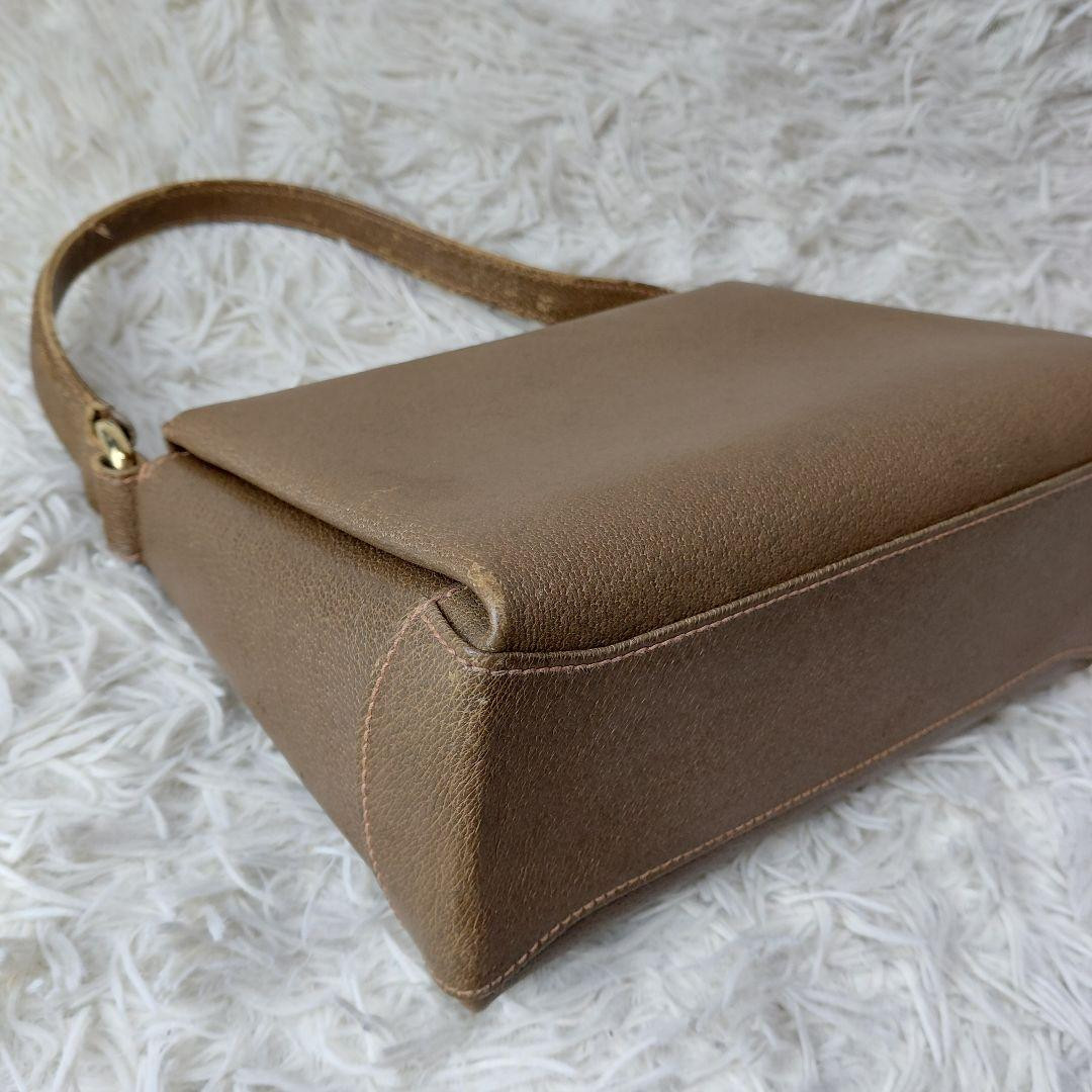 GUCCI Vintage Brown Leather Turn Lock Top Handle Shoulder Bag Gold Hardware